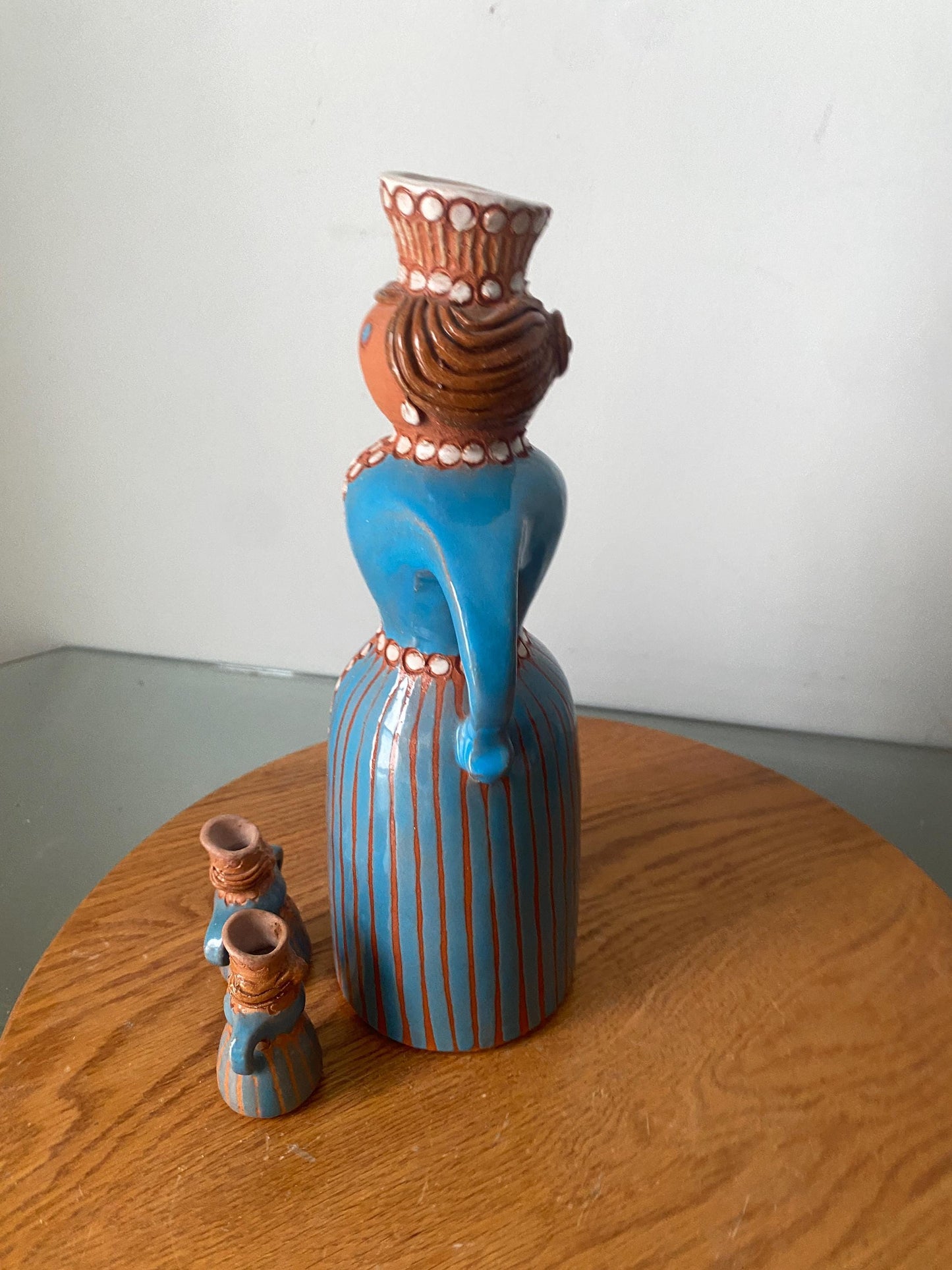 Handmade Vintage Lady Pottery Decanter with 2 Small Cups