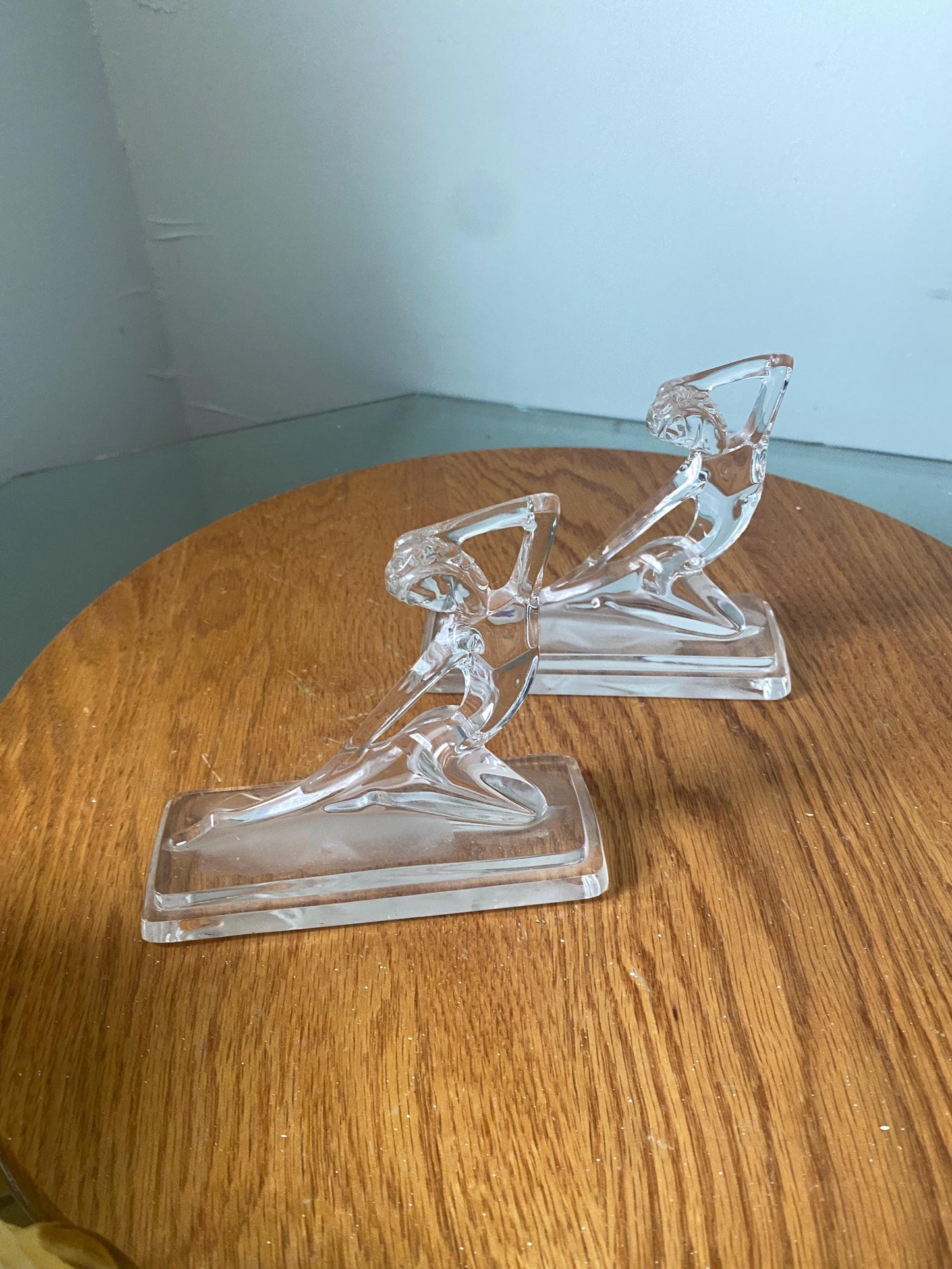 Pair of Retro KC Clear Nude Women Art Deco Style Paperweights Made in Italy