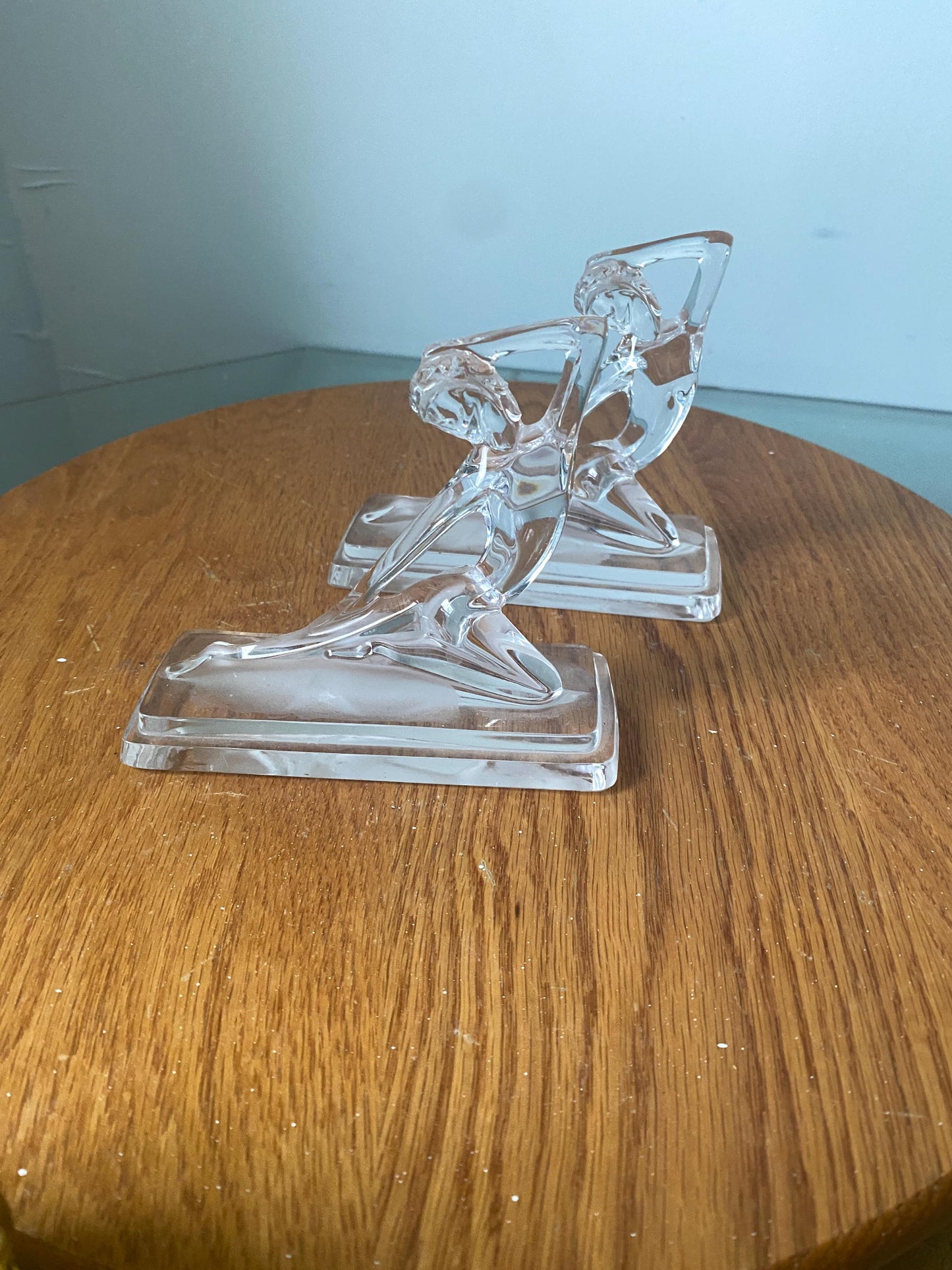 Pair of Retro KC Clear Nude Women Art Deco Style Paperweights Made in Italy