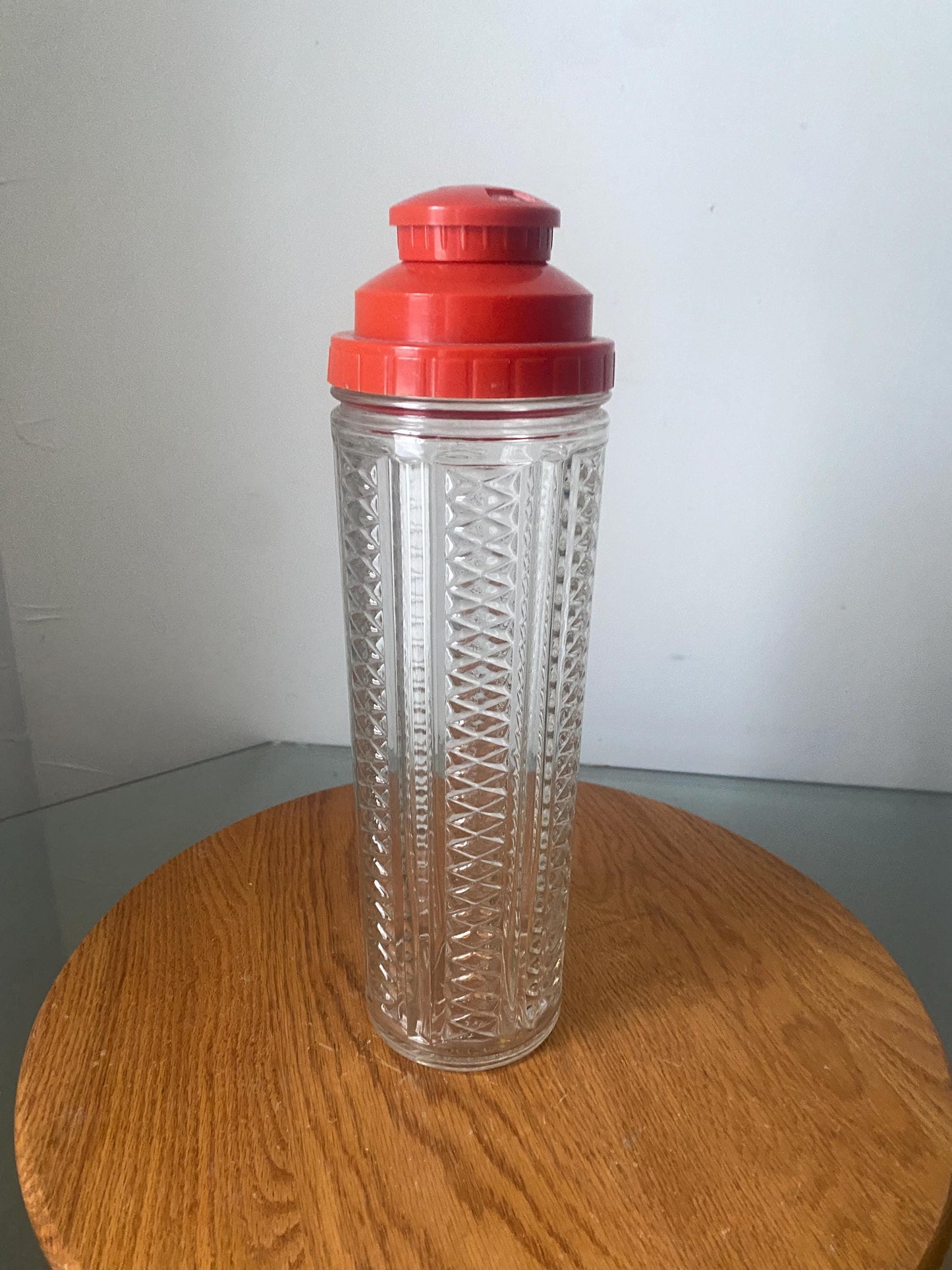 Vintage Tall Medco Glass Cocktail Shaker with Red Plastic Lid Made in USA