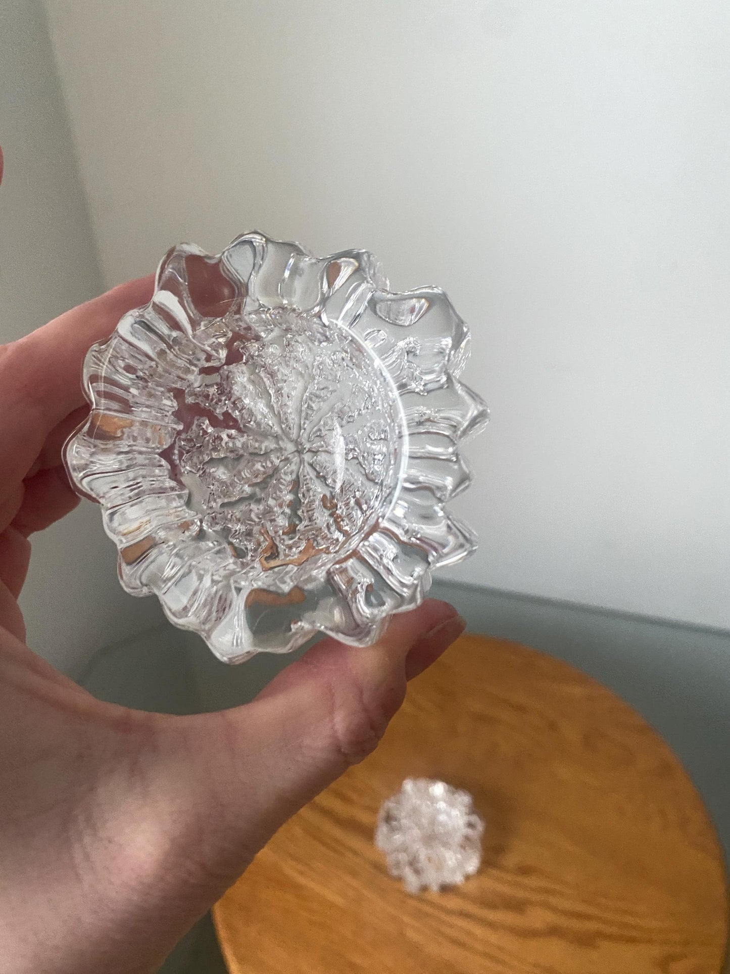 Pair of Vintage Hadeland Norway Nautilus Crystal Art Glass Candle Holders