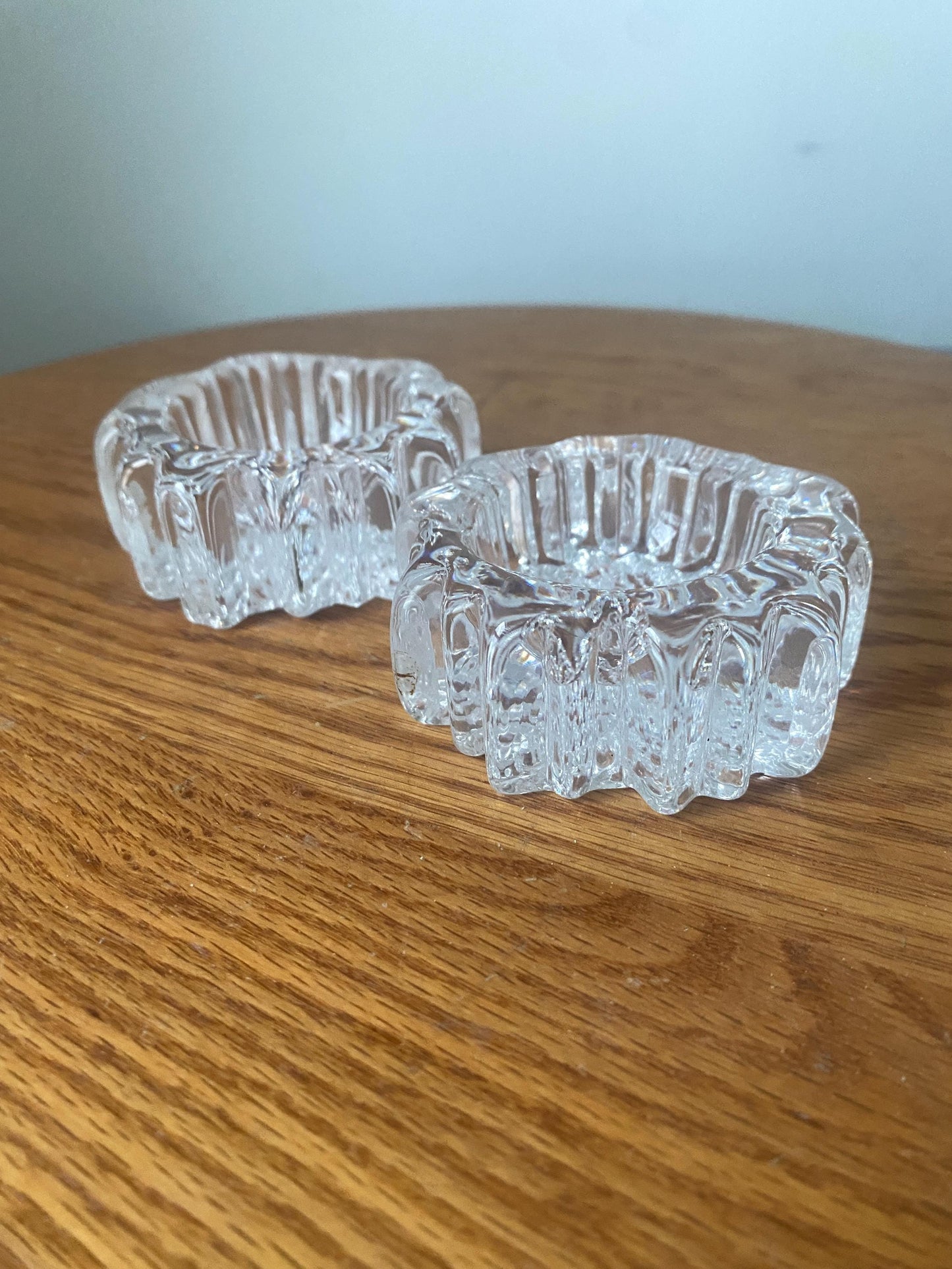 Pair of Vintage Hadeland Norway Nautilus Crystal Art Glass Candle Holders