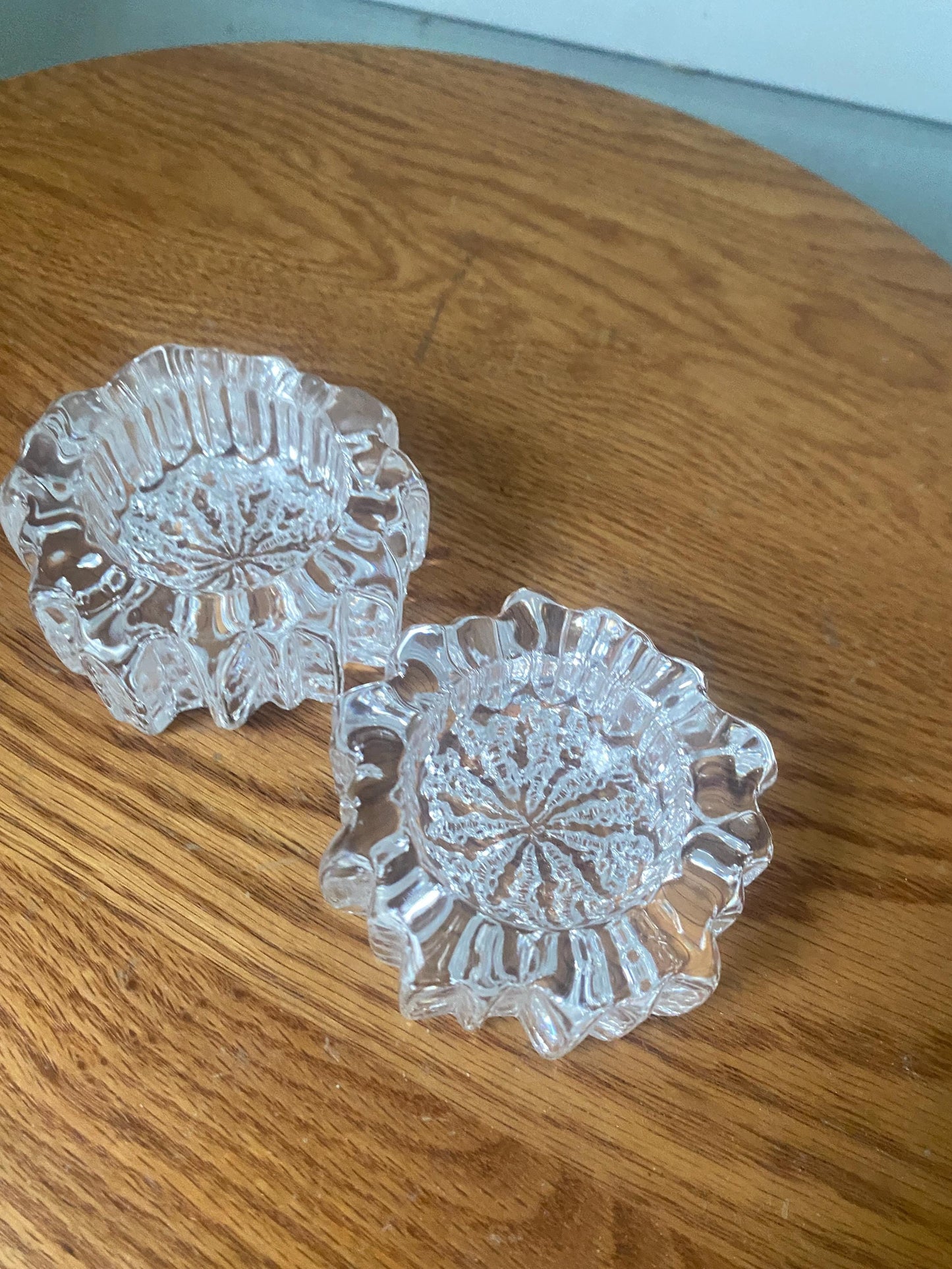 Pair of Vintage Hadeland Norway Nautilus Crystal Art Glass Candle Holders