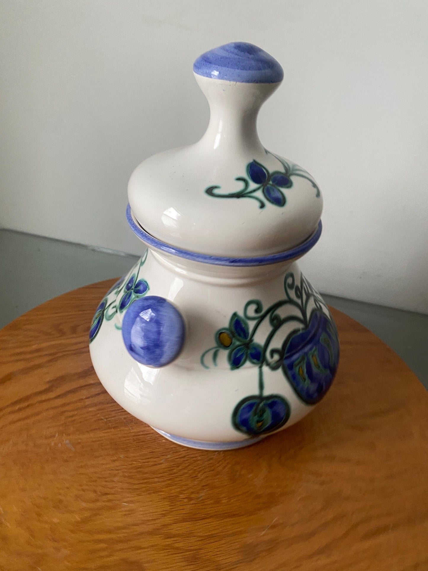 Vintage White Ceramic Dish with Lid and Blue Flowers