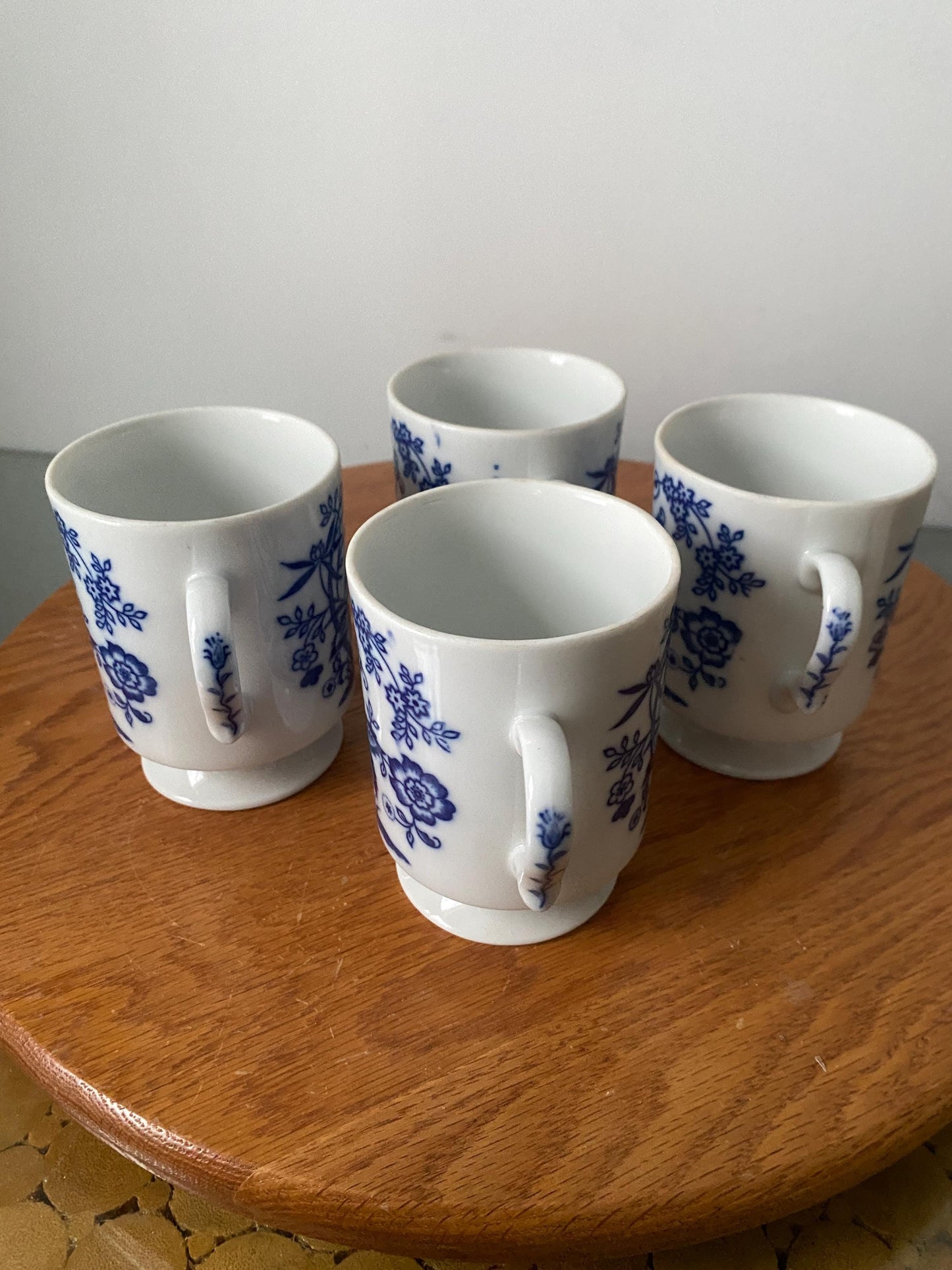 Set of 4 Vintage Blue and White Porcelain Mugs Made in Japan