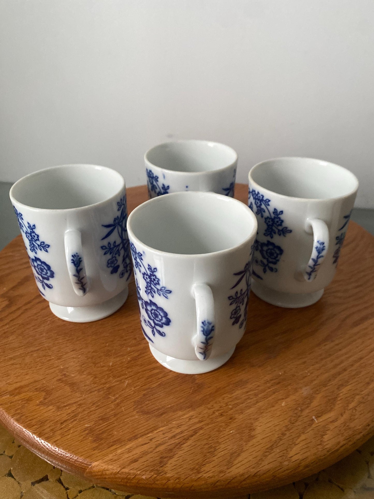 Set of 4 Vintage Blue and White Porcelain Mugs Made in Japan