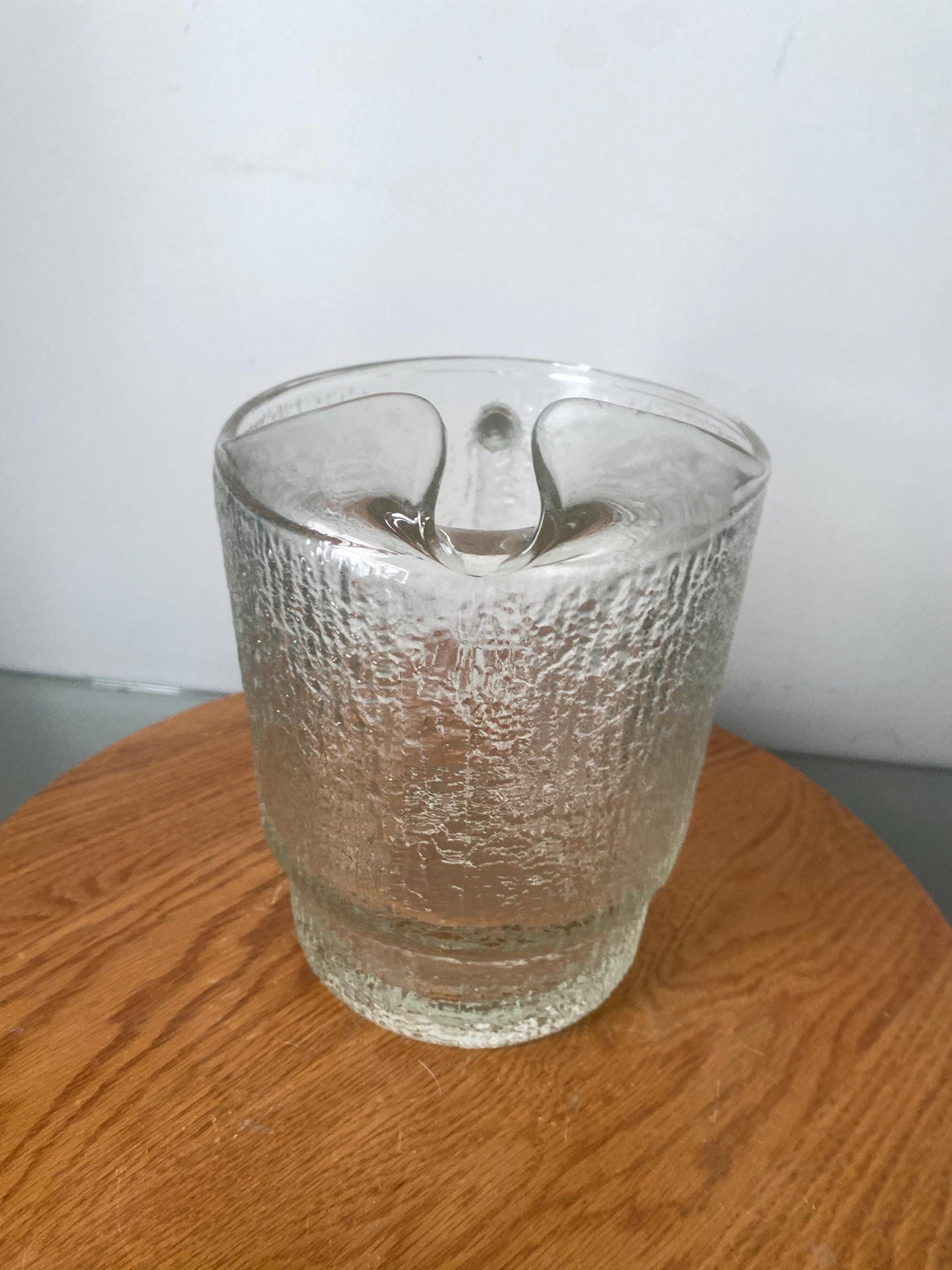 MCM Wide Bark Textured Clear Glass Pitcher