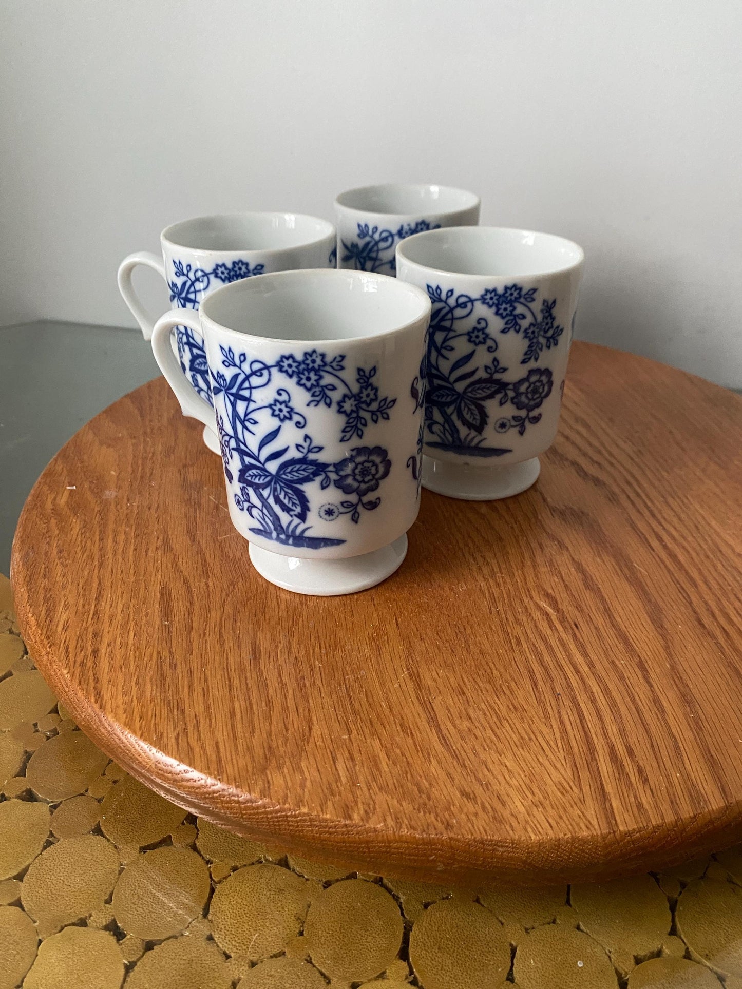 Set of 4 Vintage Blue and White Porcelain Mugs Made in Japan