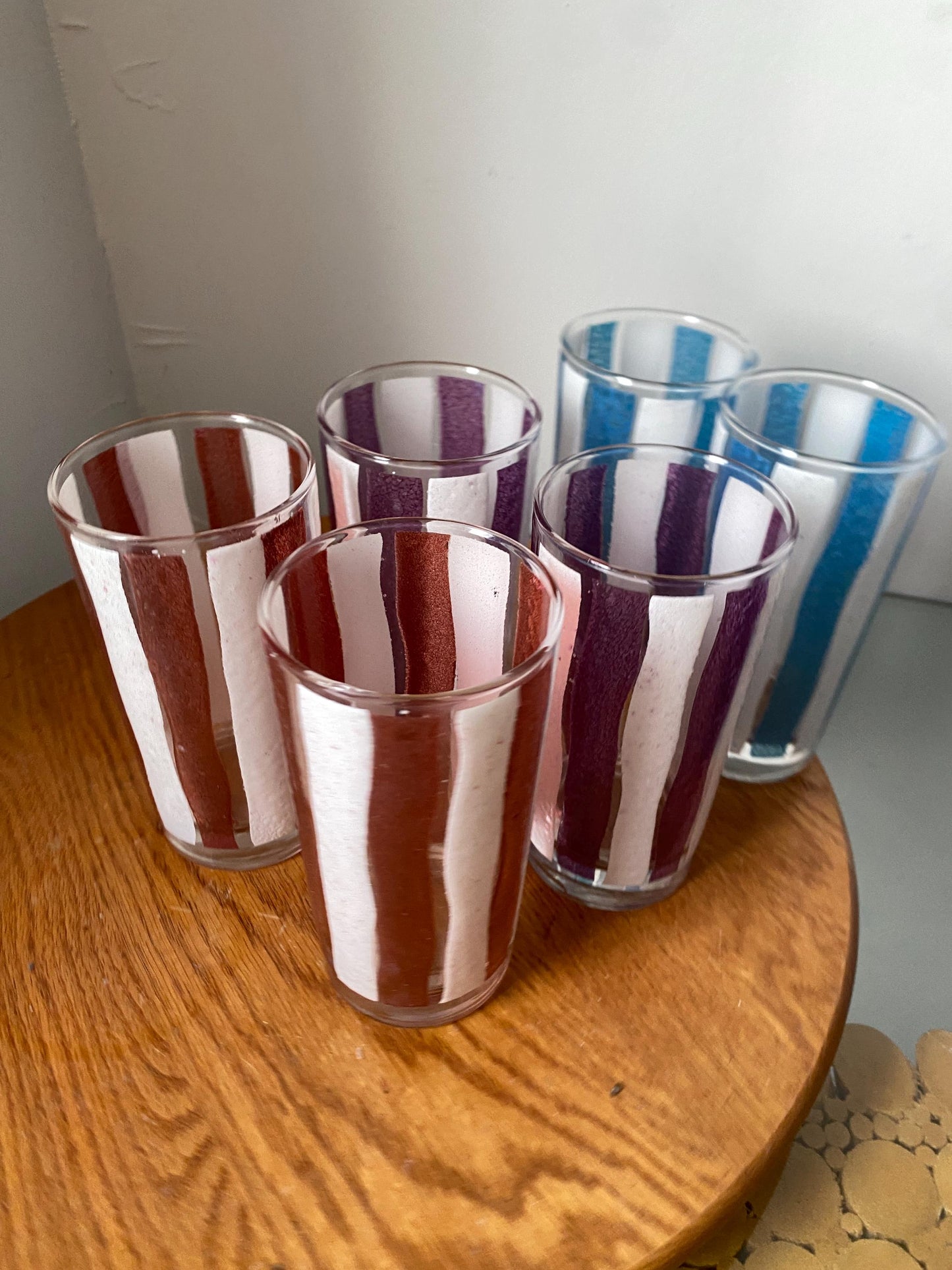 Vintage Set of 6 Colourful Striped Glass Tumblers