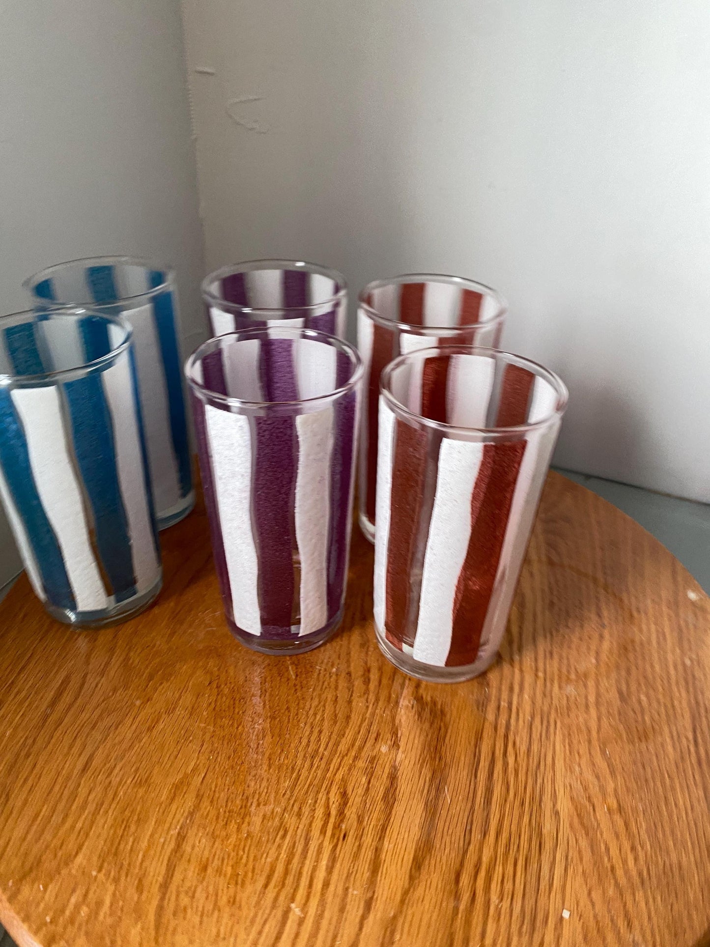 Vintage Set of 6 Colourful Striped Glass Tumblers