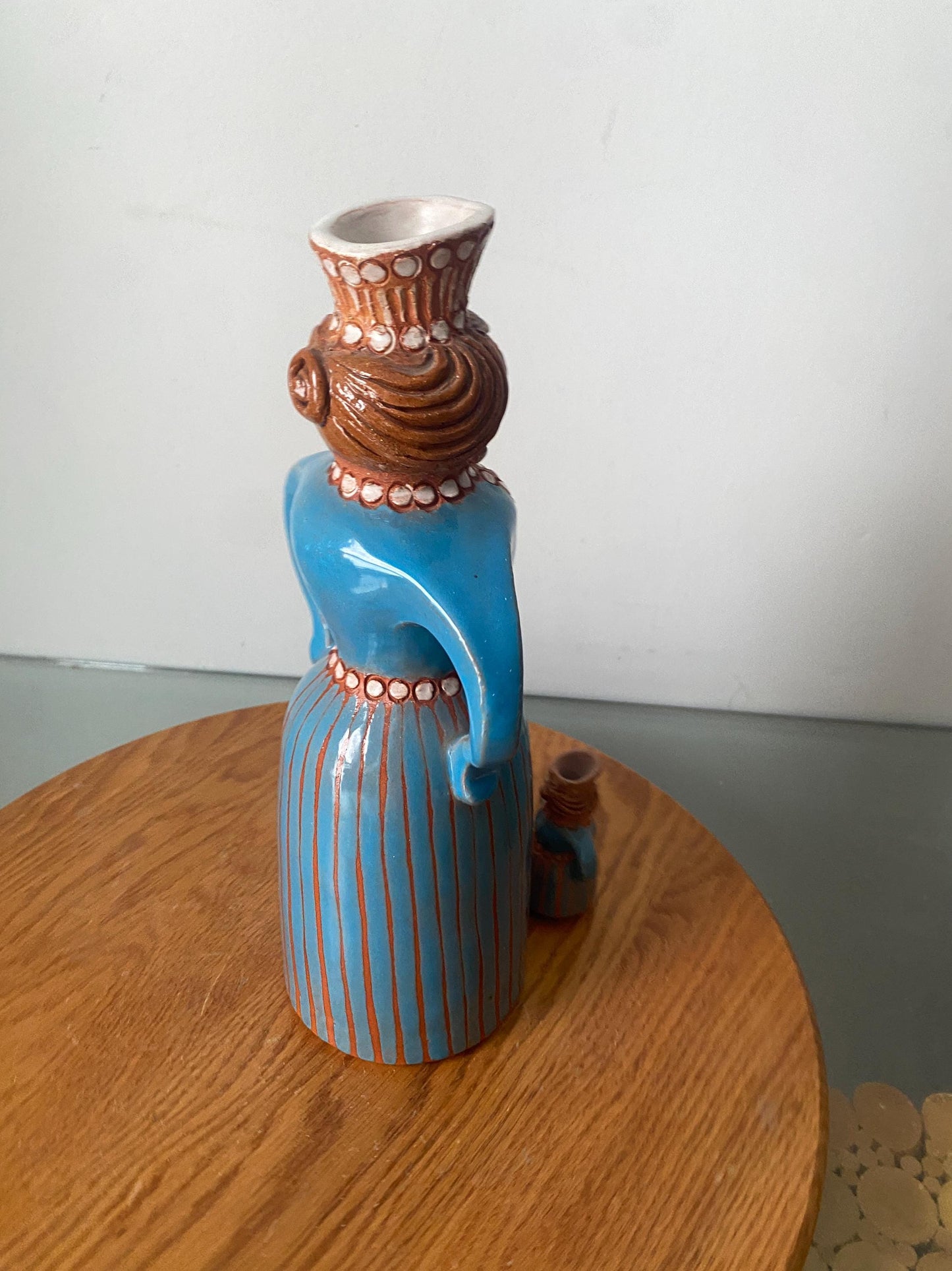 Handmade Vintage Lady Pottery Decanter with 2 Small Cups
