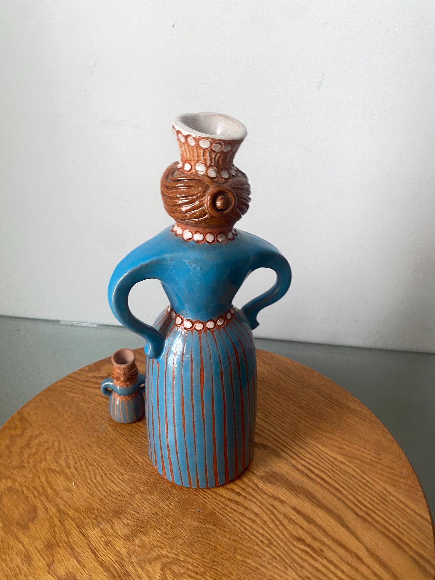 Handmade Vintage Lady Pottery Decanter with 2 Small Cups