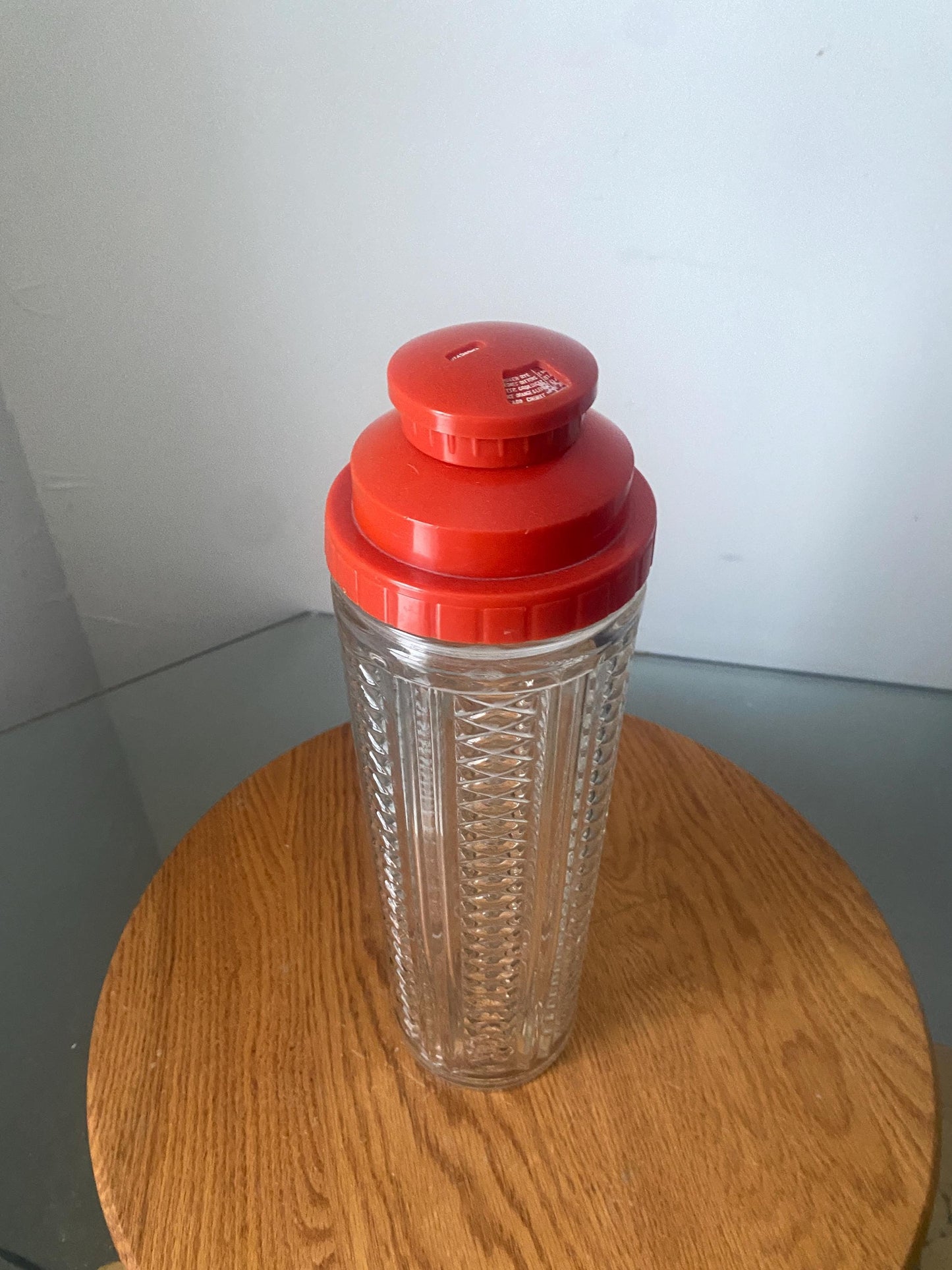 Vintage Tall Medco Glass Cocktail Shaker with Red Plastic Lid Made in USA