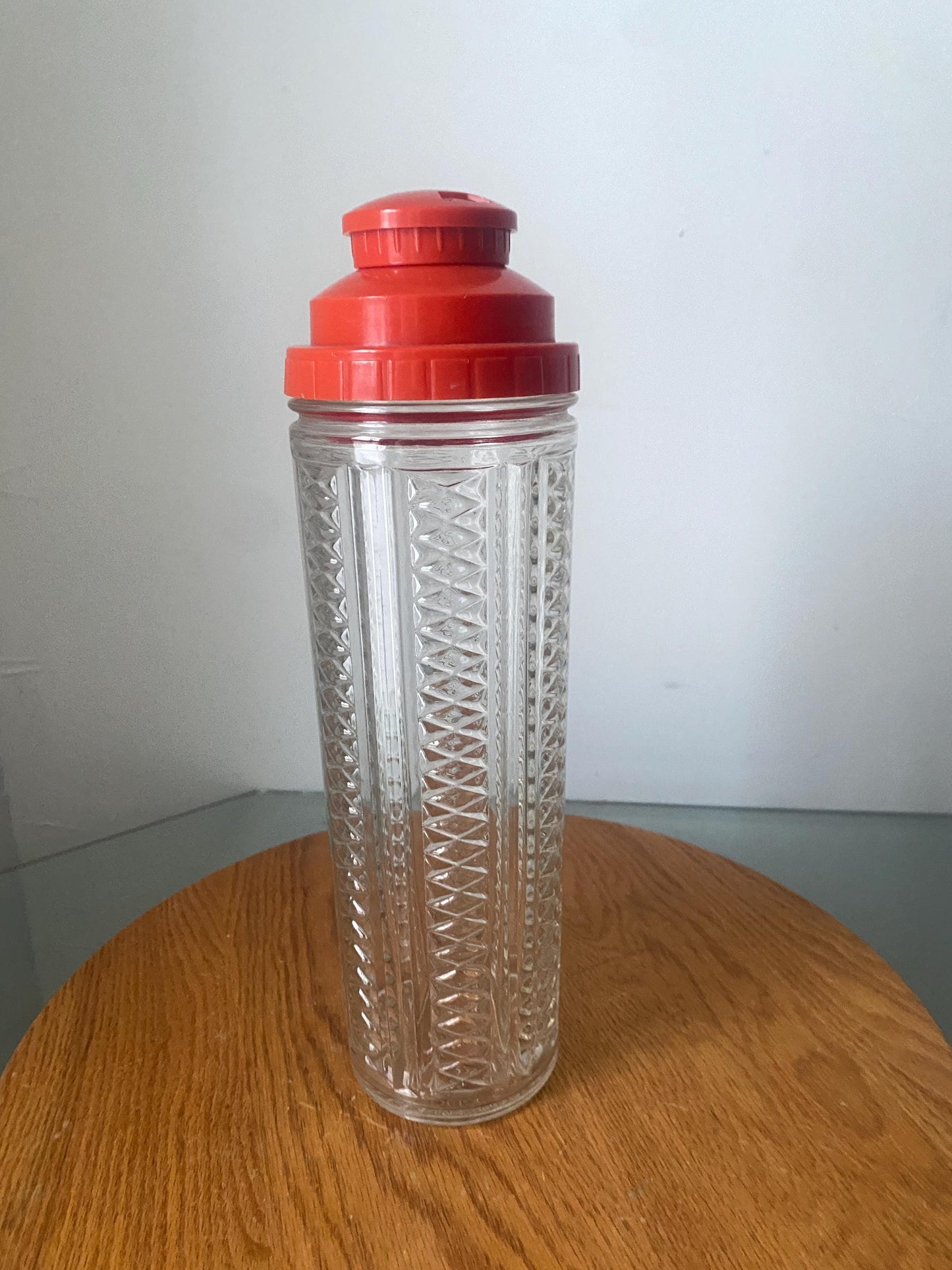Vintage Tall Medco Glass Cocktail Shaker with Red Plastic Lid Made in USA