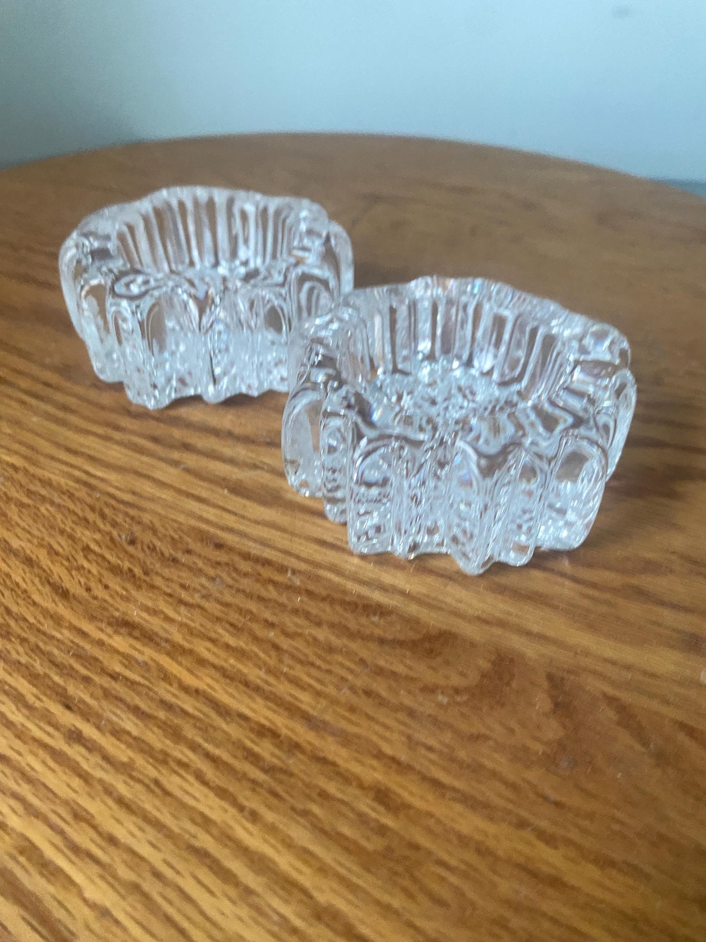 Pair of Vintage Hadeland Norway Nautilus Crystal Art Glass Candle Holders