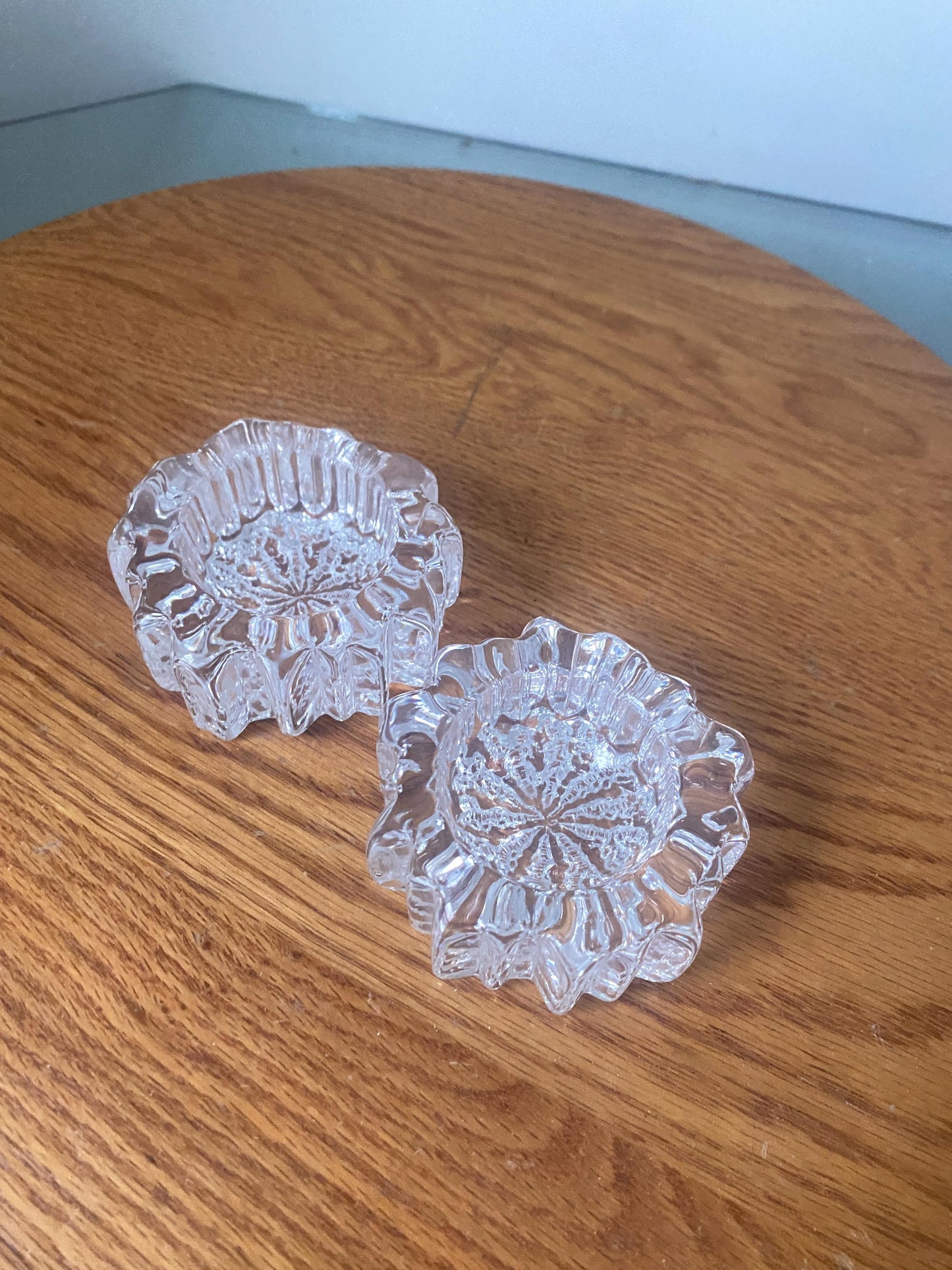 Pair of Vintage Hadeland Norway Nautilus Crystal Art Glass Candle Holders
