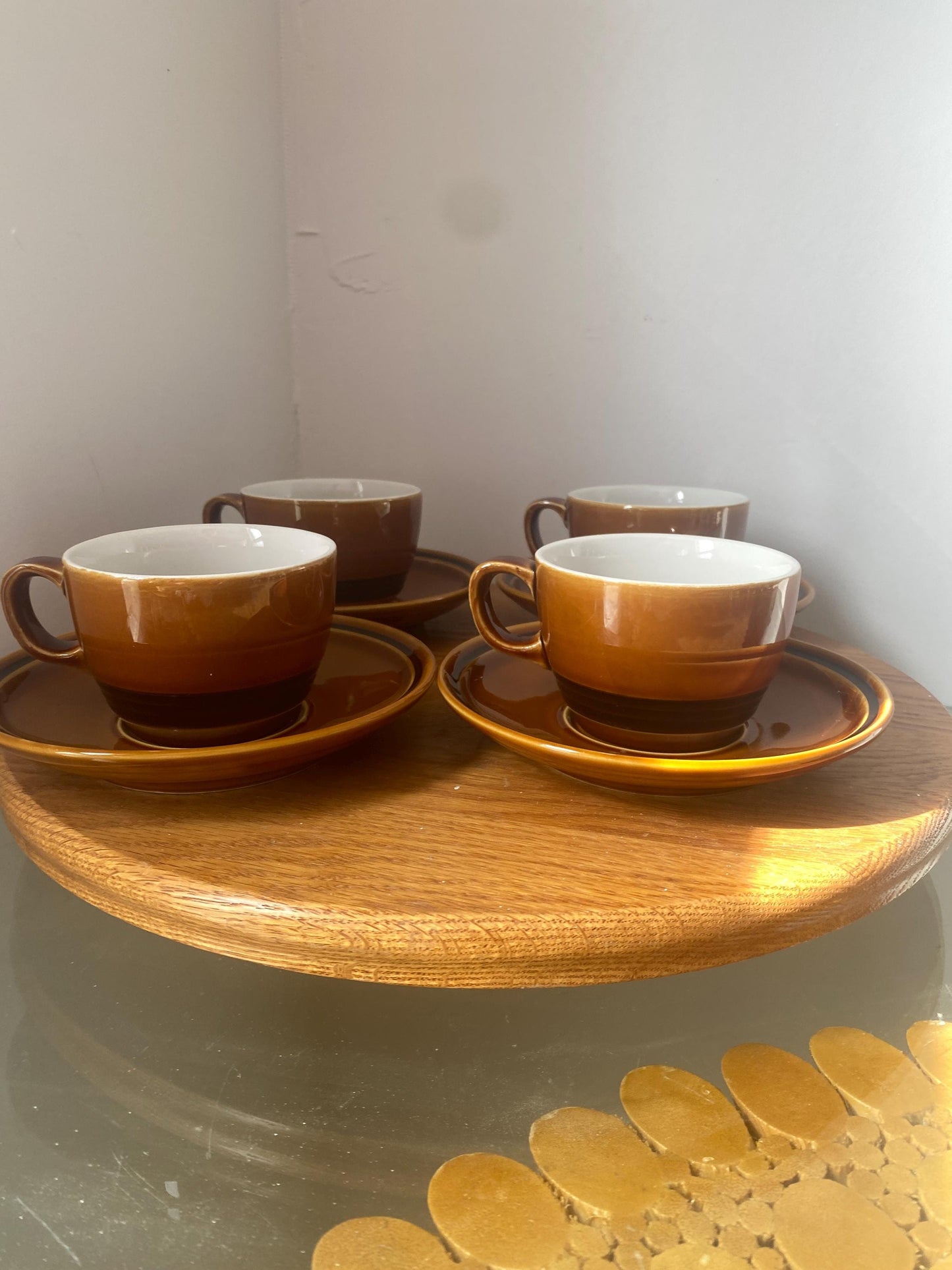 Vintage Set of 4 Tognana Brown Cups & Saucers