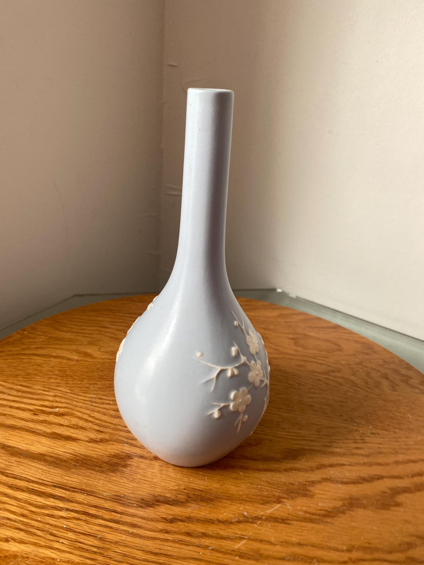Vintage Copeland Light Blue Porcelain Vase with White Flowers Made In England