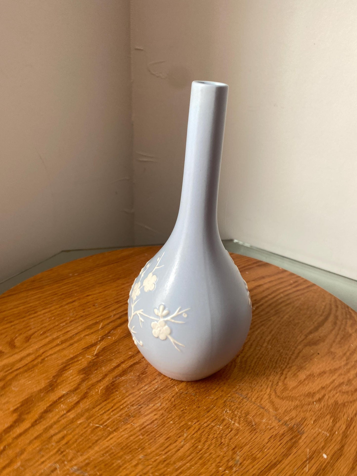 Vintage Copeland Light Blue Porcelain Vase with White Flowers Made In England