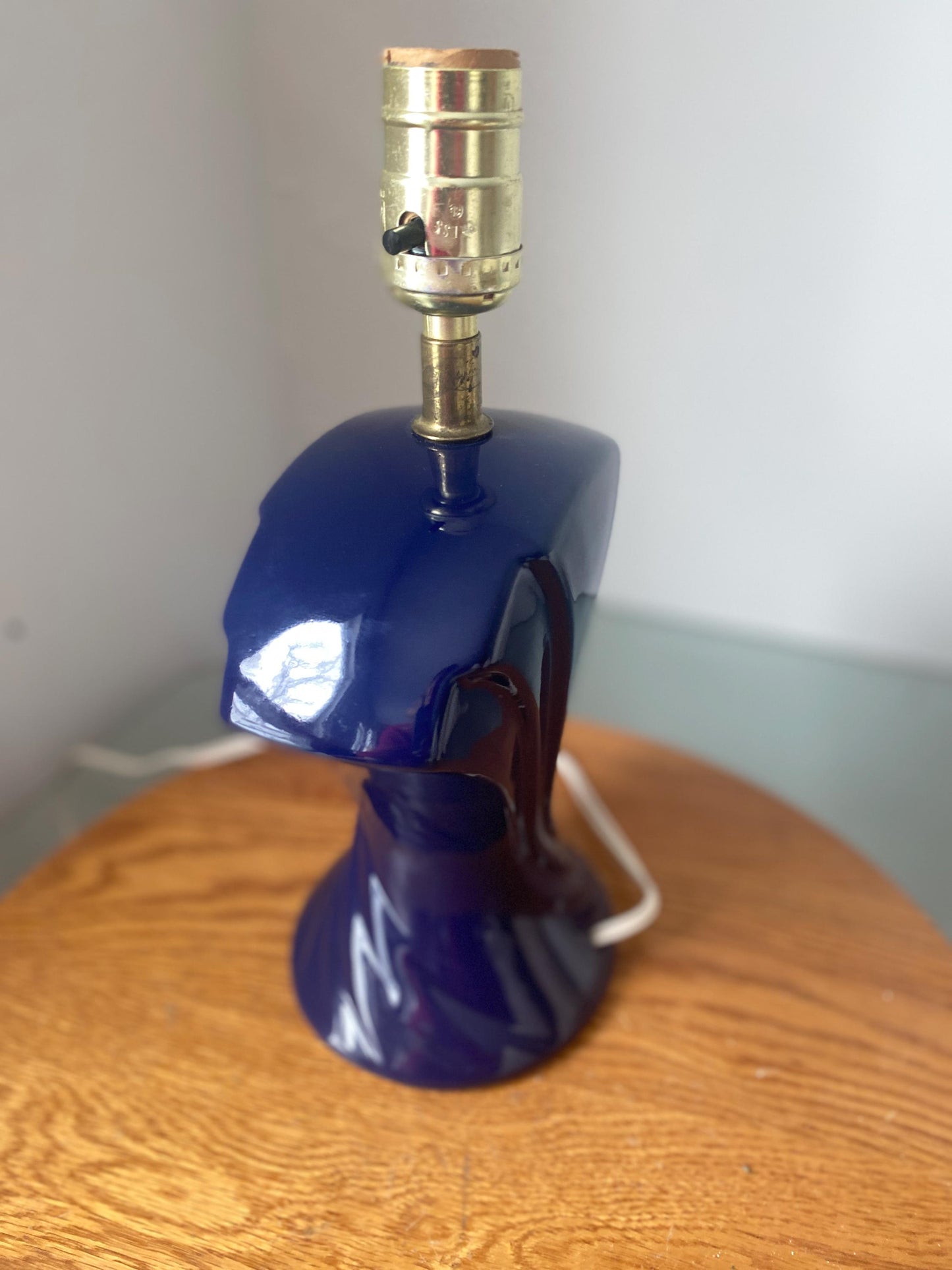 Retro Small Dark Blue Ceramic Lamp No Shade