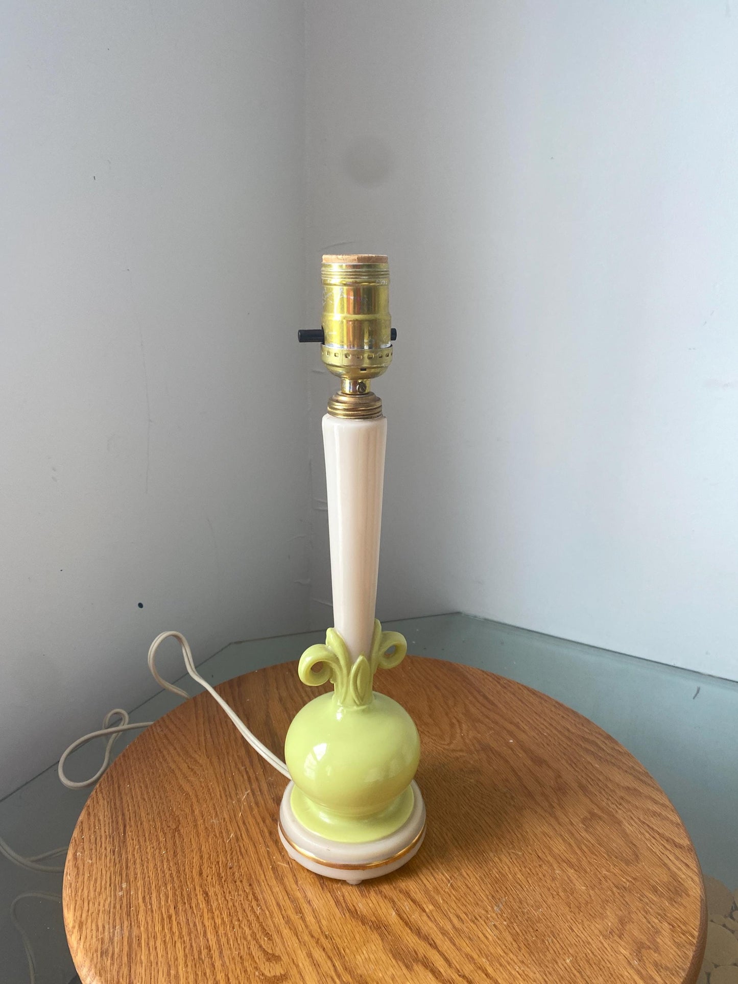 Vintage Small Aladdin Alacite Chartreuse & Cream Boudoir Lamp No Shade