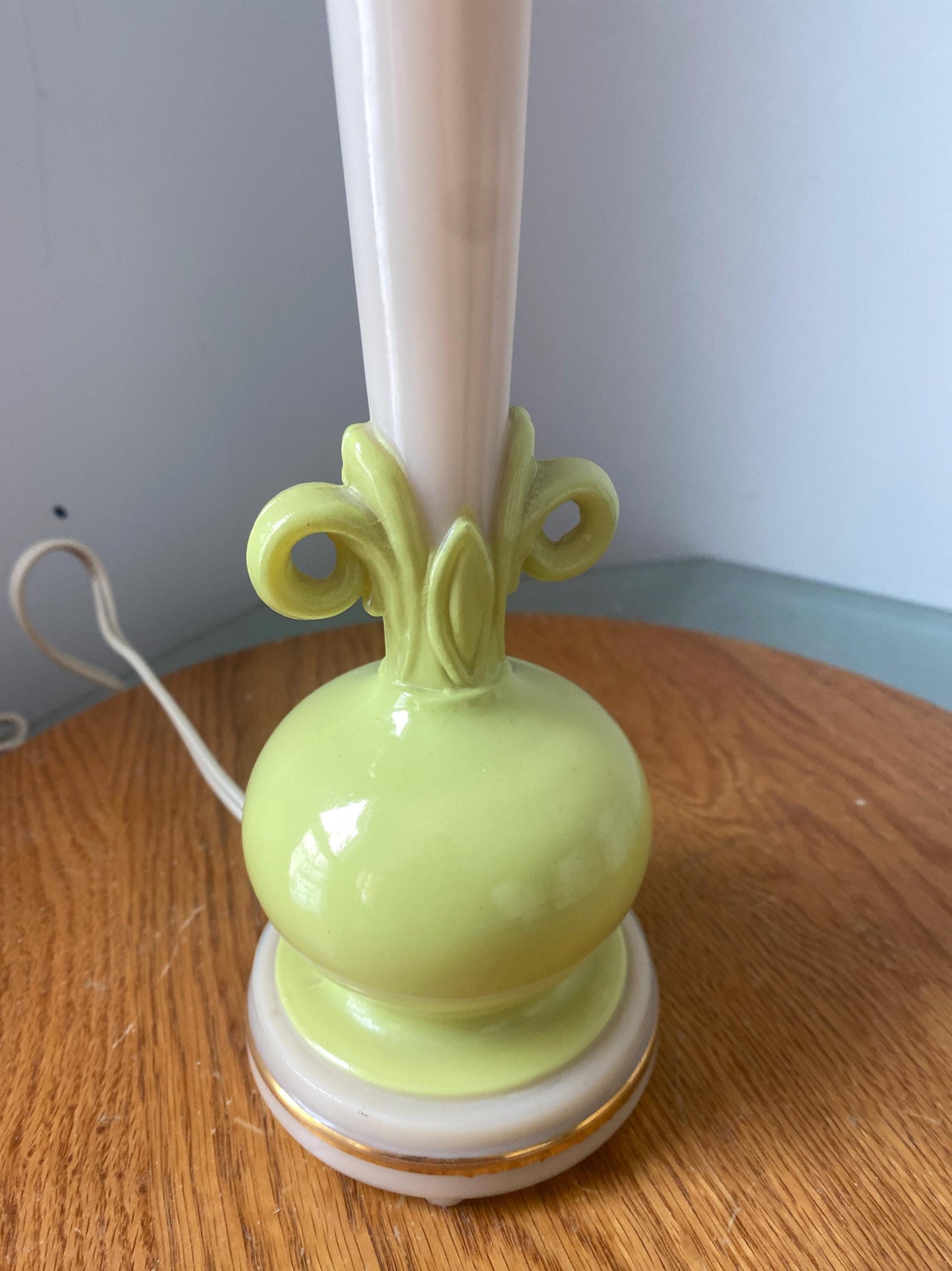 Vintage Small Aladdin Alacite Chartreuse & Cream Boudoir Lamp No Shade
