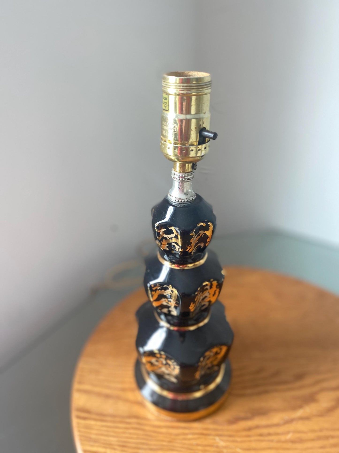 MCM Small Black and Gold Ceramic Lamp No Shade