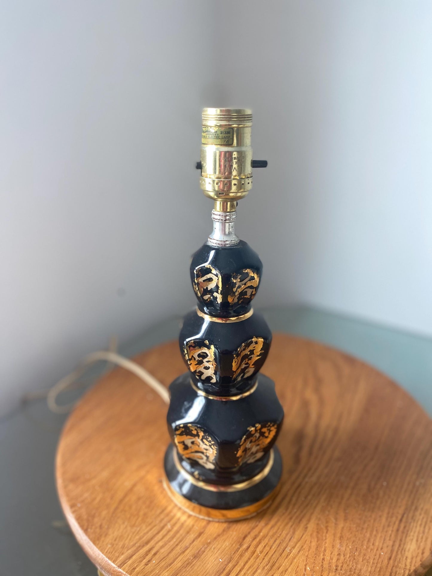 MCM Small Black and Gold Ceramic Lamp No Shade