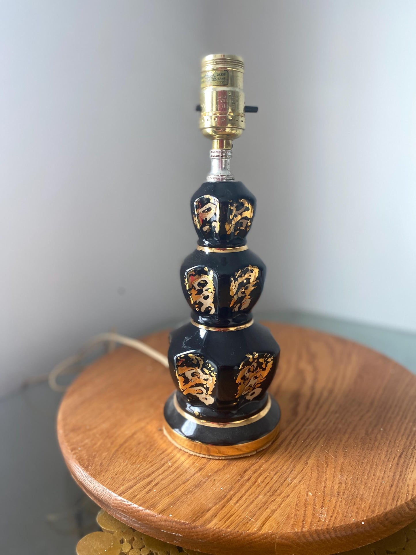 MCM Small Black and Gold Ceramic Lamp No Shade