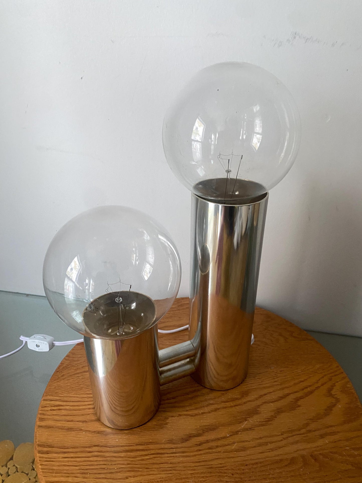 MCM Chrome Metal Lamp with 2 Bulbs