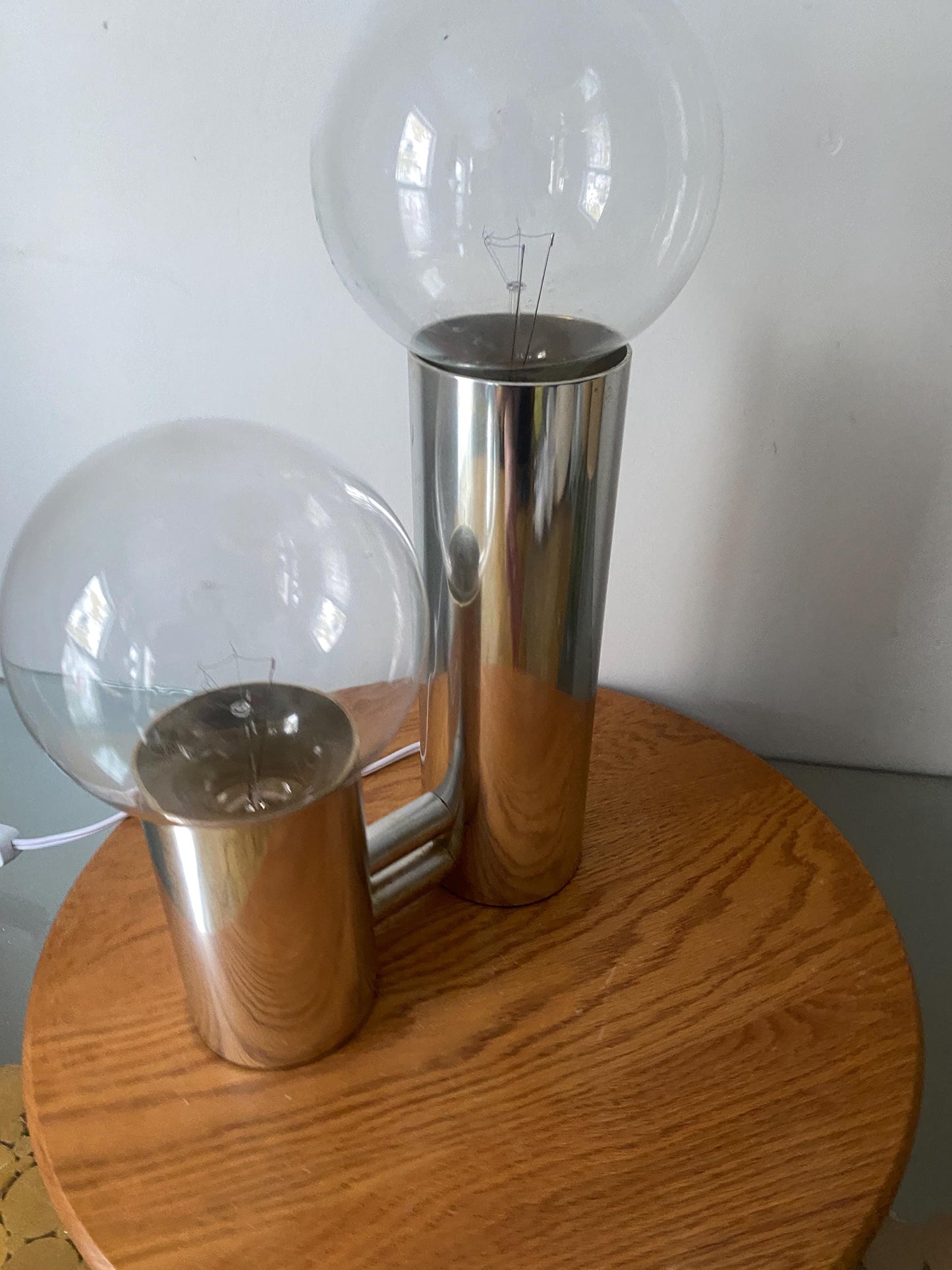 MCM Chrome Metal Lamp with 2 Bulbs