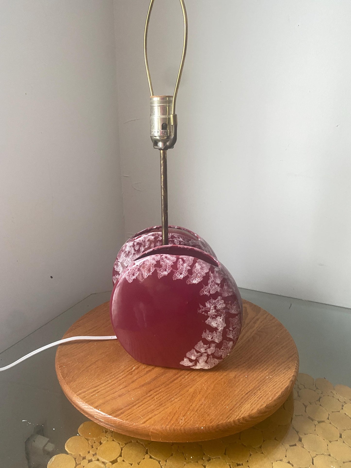 MCM Maroon Ceramic Planter Lamp with White Splatter Lamp No Shade