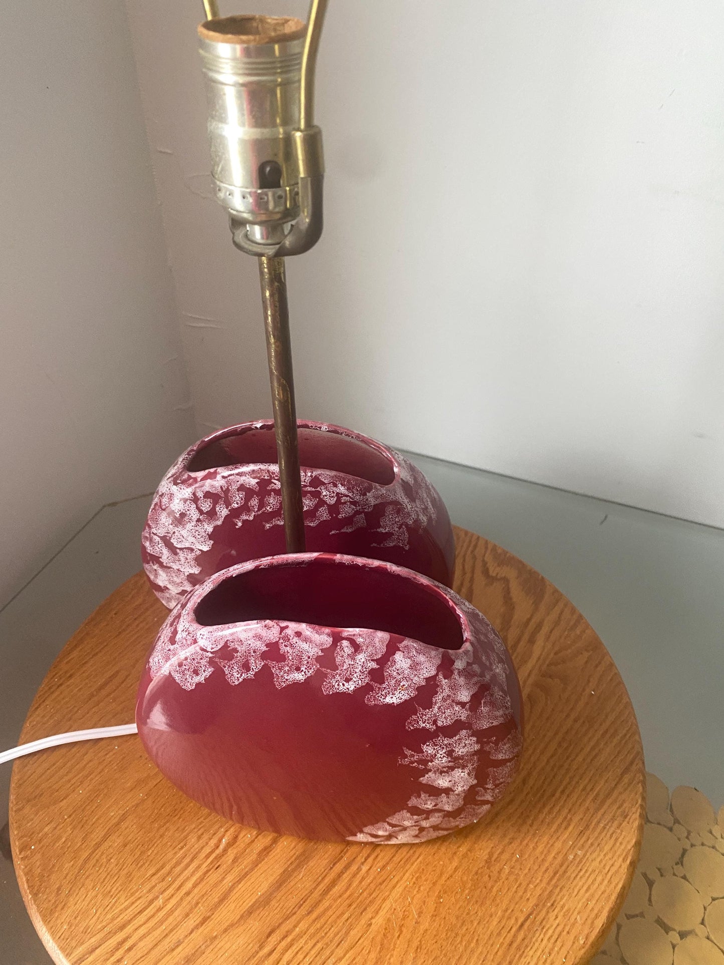MCM Maroon Ceramic Planter Lamp with White Splatter Lamp No Shade