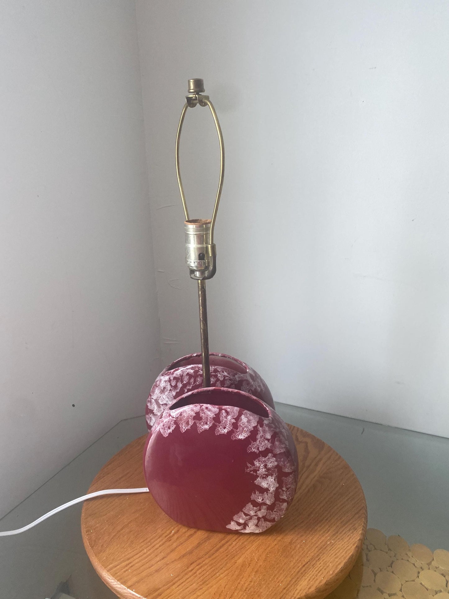 MCM Maroon Ceramic Planter Lamp with White Splatter Lamp No Shade