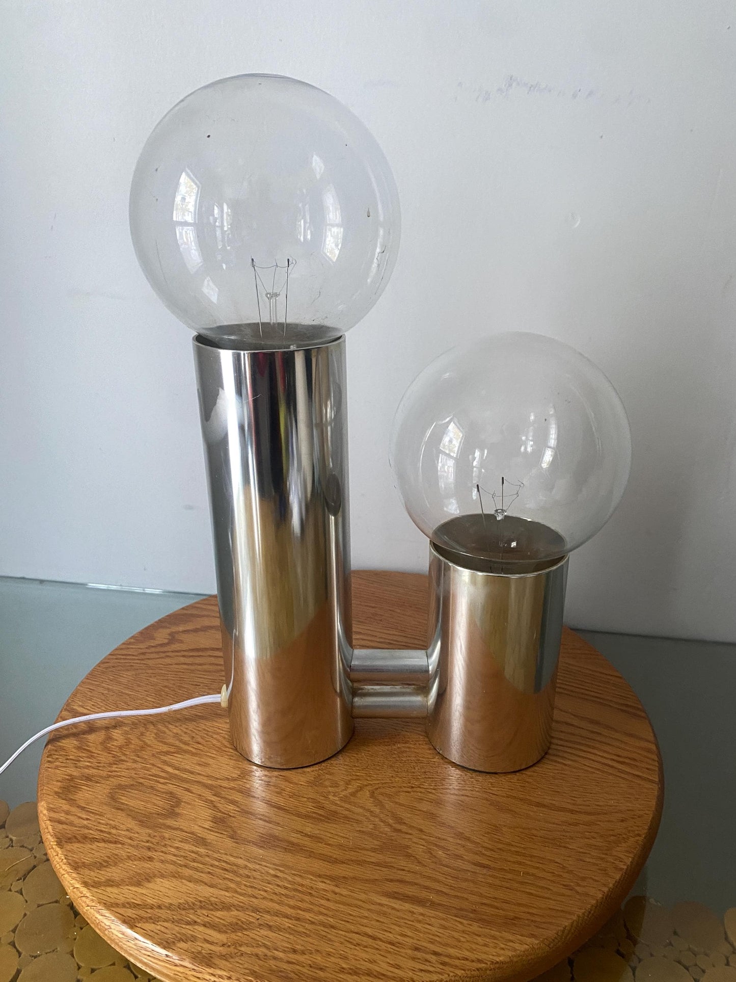 MCM Chrome Metal Lamp with 2 Bulbs
