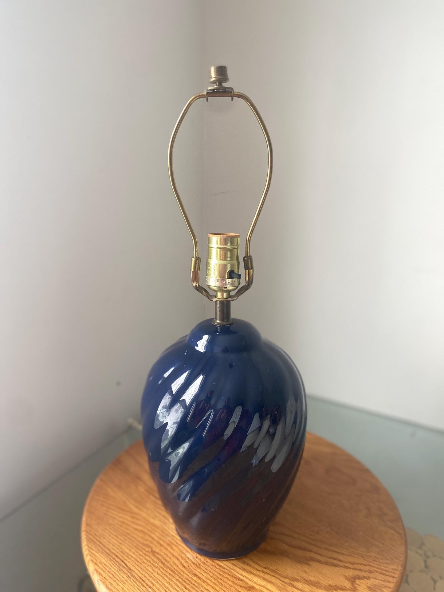 Retro Medium Martha Ceramic Cobalt Blue Ceramic Swirl Table Lamp No Shade Made in Canada