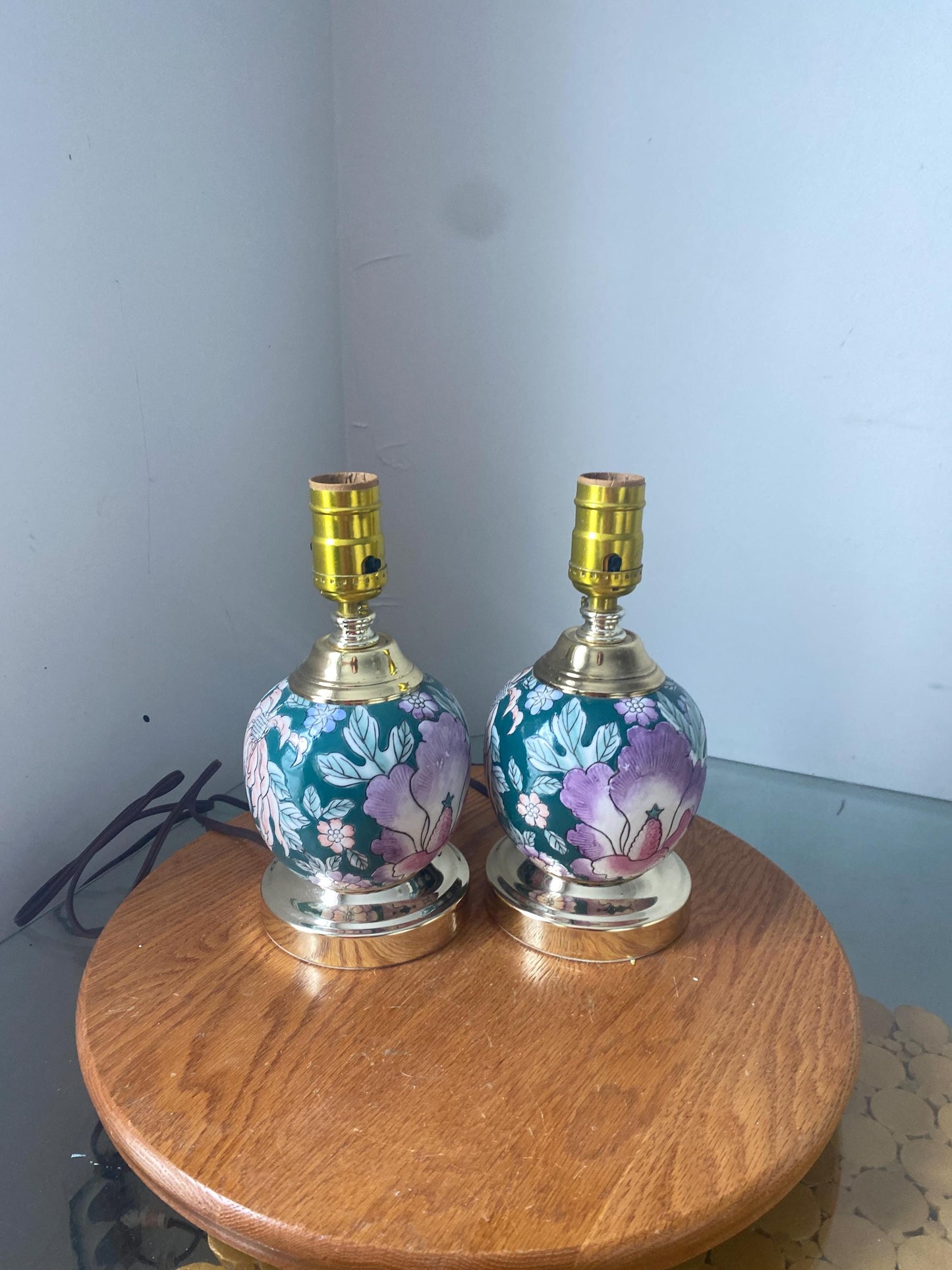 Pair of Retro Small Jewel Tone Ceramic Gum Ball Lamps No Shades