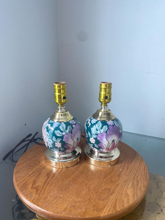 Pair of Retro Small Jewel Tone Ceramic Gum Ball Lamps No Shades