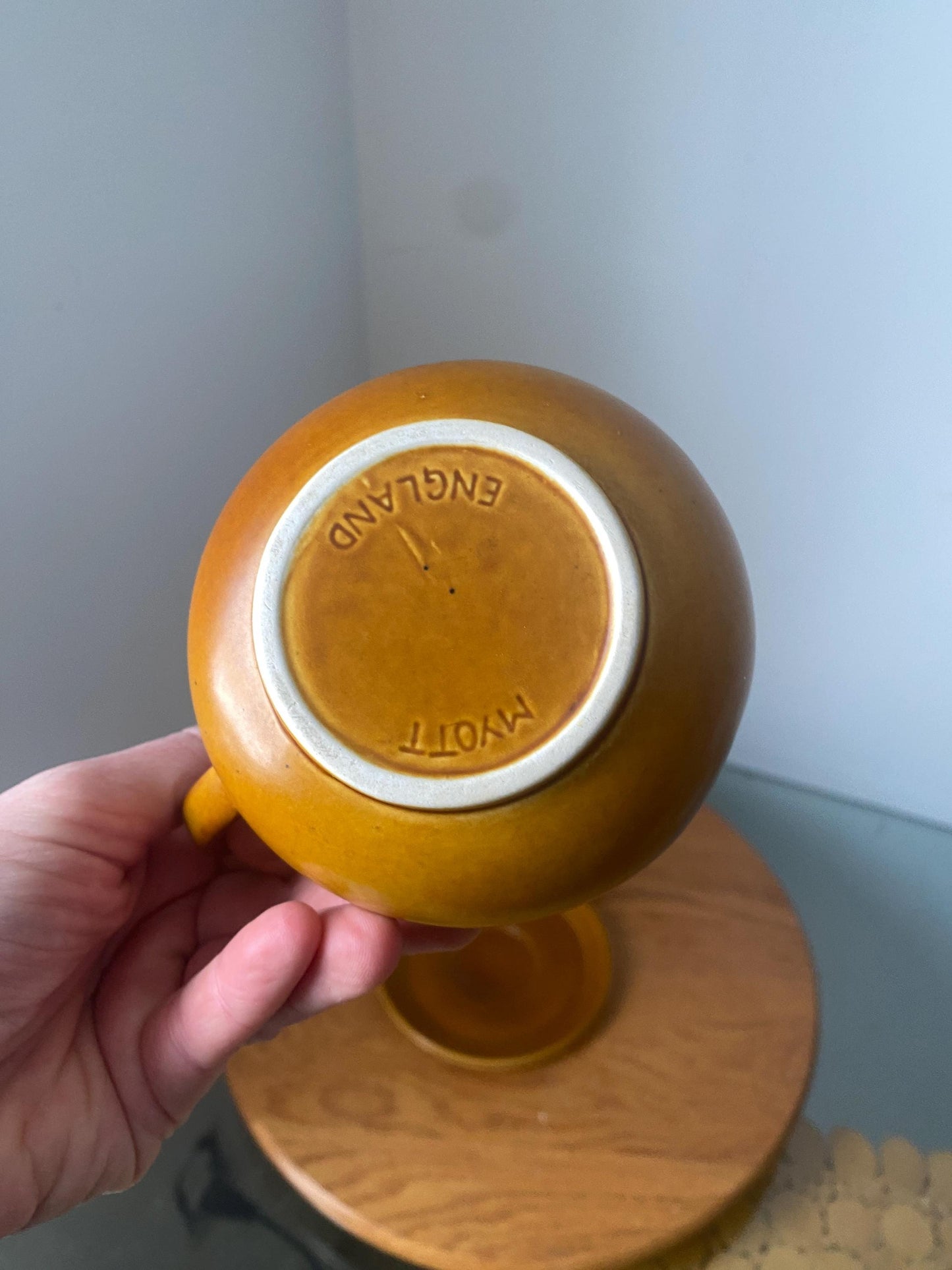 Vintage Myott MustardCeramic Coffee Creamer Pitcher England 522 Art Deco Stoneware with Plate
