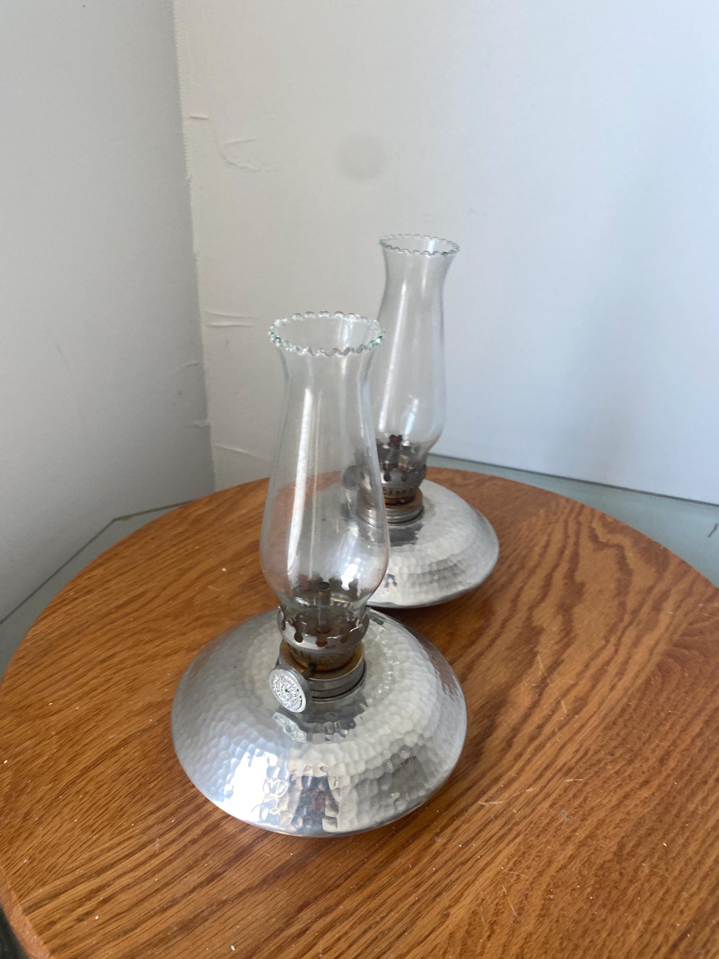 Pair of Vintage Atelier Bernard Chaudron Pewter Oil Lamps Made in Quebec