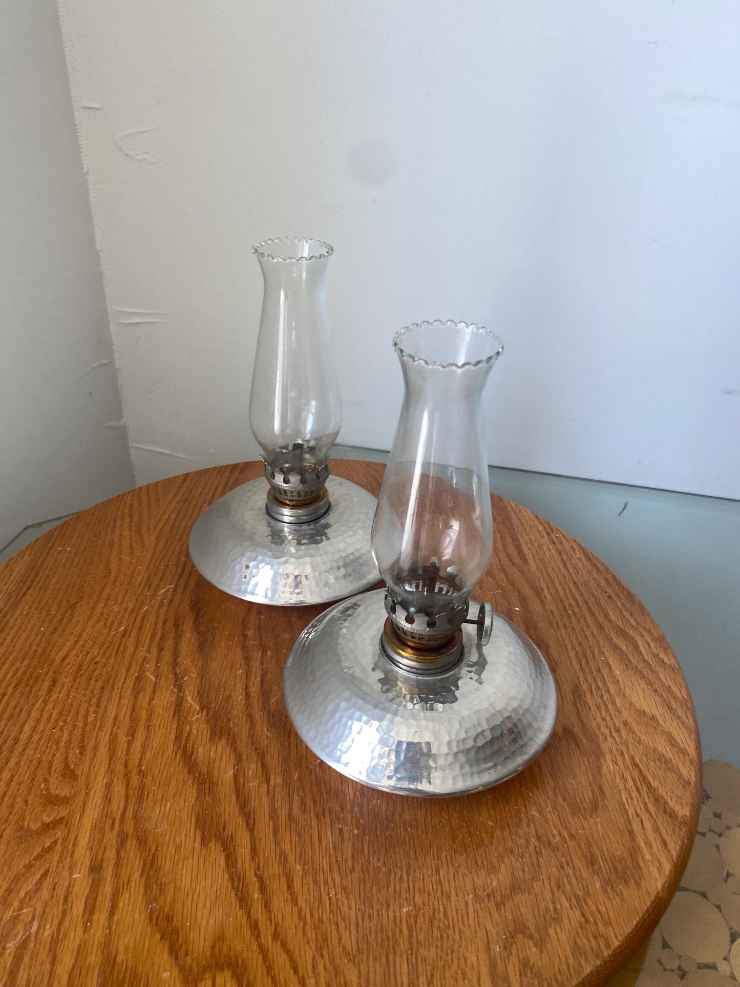 Pair of Vintage Atelier Bernard Chaudron Pewter Oil Lamps Made in Quebec