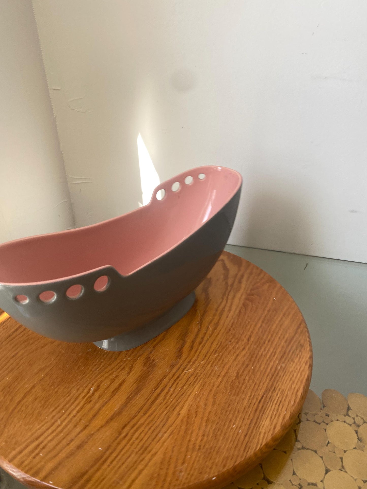 Vinage Gray & Pink Ceramic Dish with Cut Outs