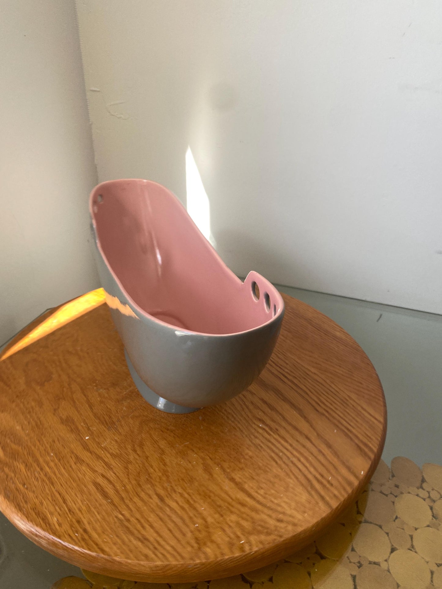 Vinage Gray & Pink Ceramic Dish with Cut Outs