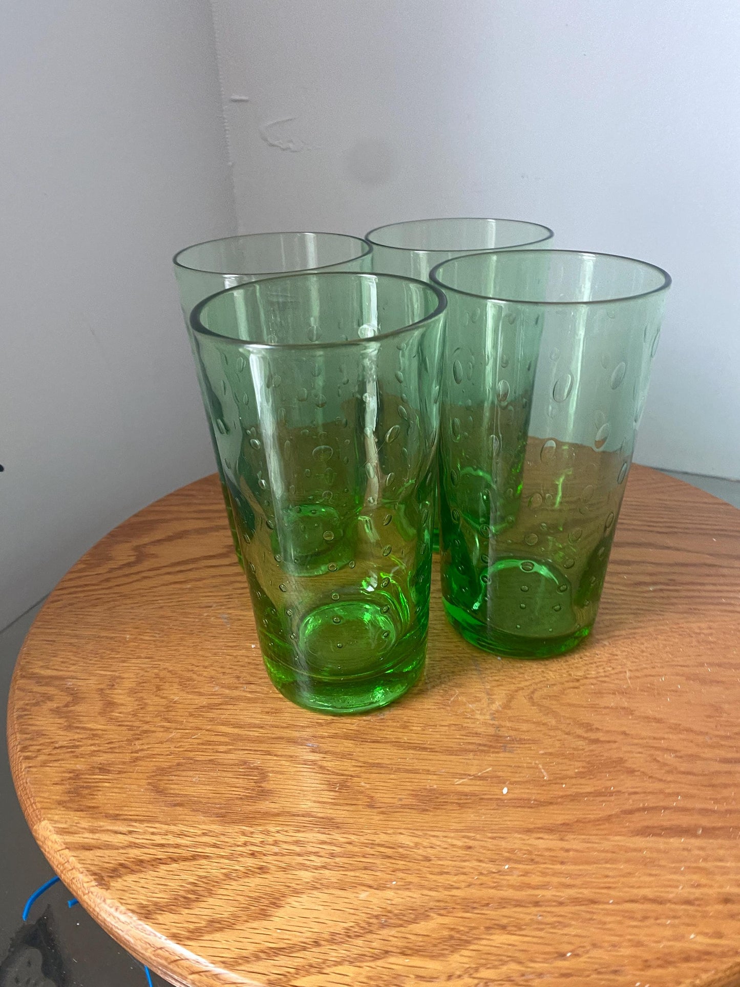 Set of 4 Heavy Lime Green Bubble Glass Tumblers