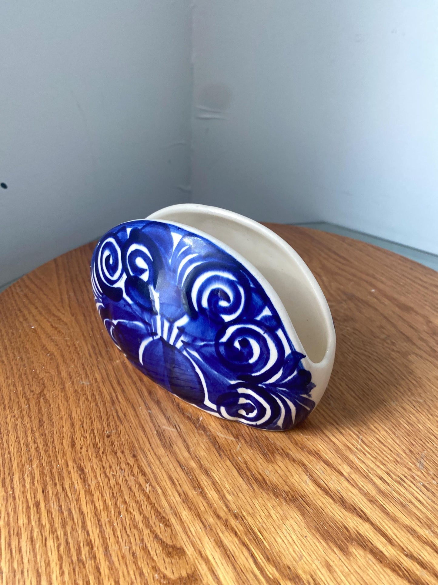 Retro Blue and White Speckled Otagiri Ceramic Napkin Holder