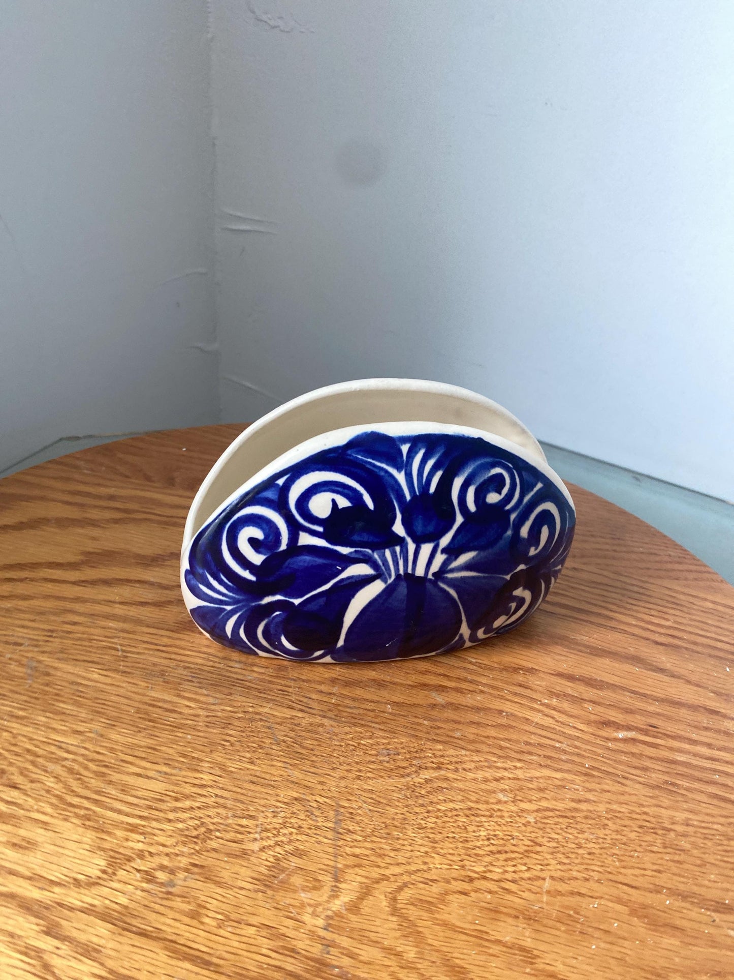 Retro Blue and White Speckled Otagiri Ceramic Napkin Holder