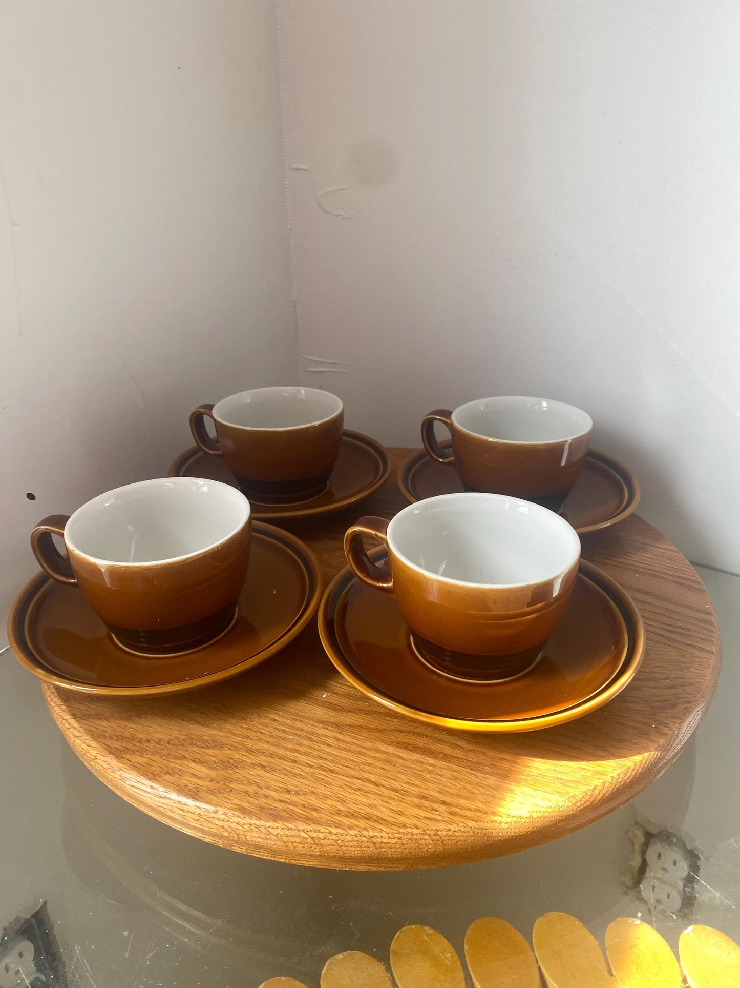 Vintage Set of 4 Tognana Brown Cups & Saucers
