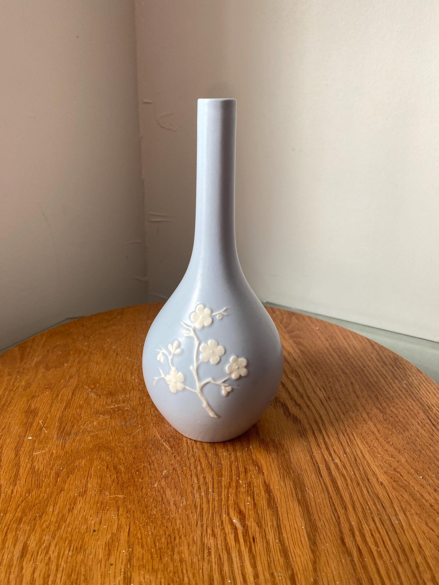 Vintage Copeland Light Blue Porcelain Vase with White Flowers Made In England