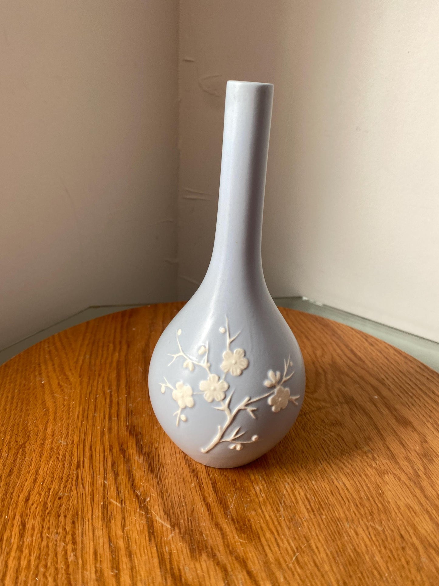 Vintage Copeland Light Blue Porcelain Vase with White Flowers Made In England