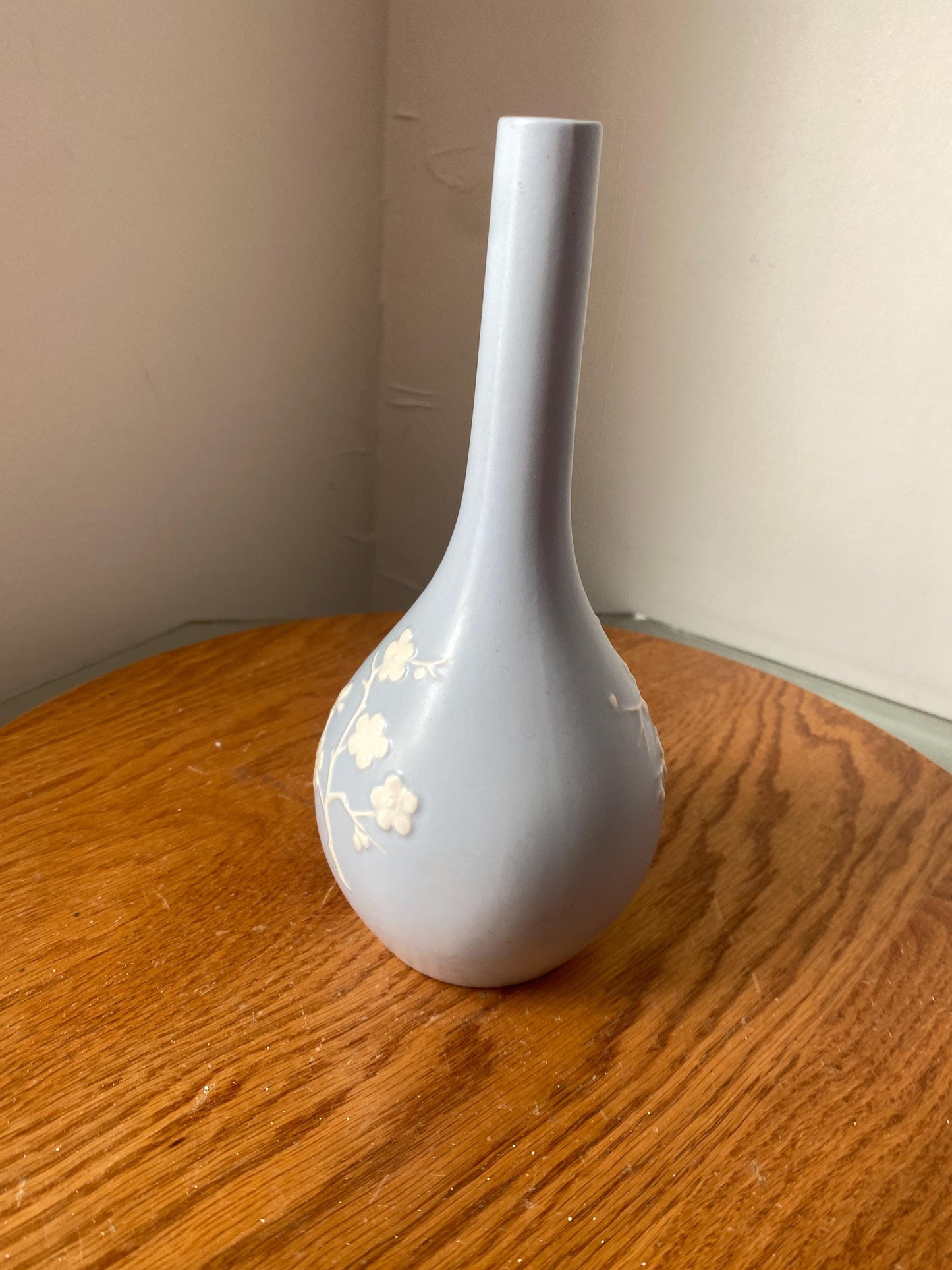 Vintage Copeland Light Blue Porcelain Vase with White Flowers Made In England